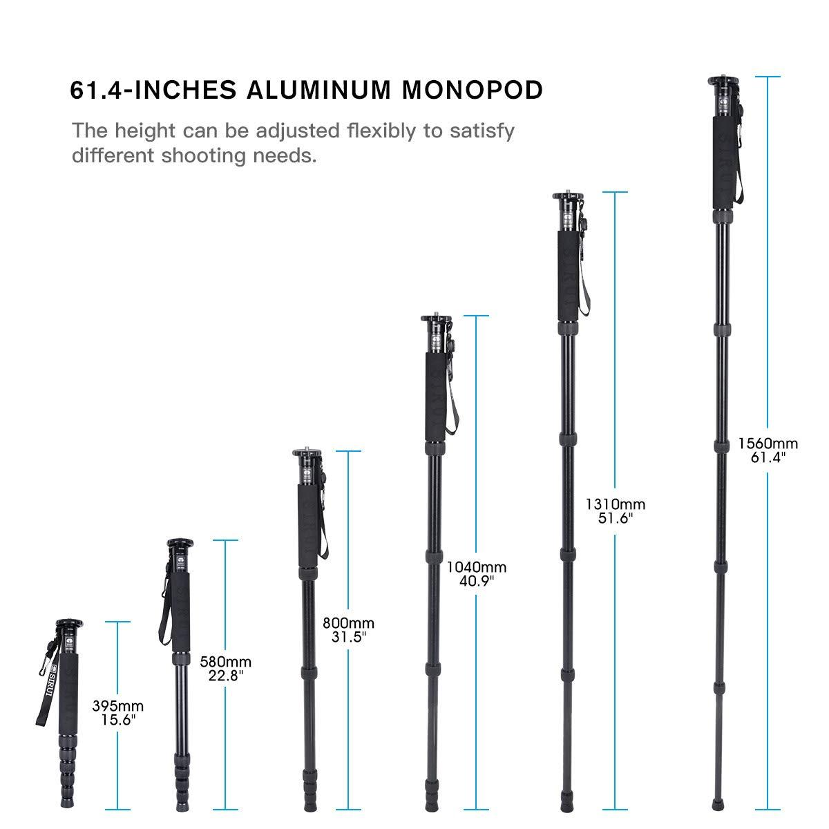 Sirui SIRUI AM-306M Camera Monopod, 6-Section 15.6-61.4 inches Aluminum Alloy Extendable Compact Lightweight Portable Travel Monopod for DSLR Cameras, Payload 17.6 lbs/8kg