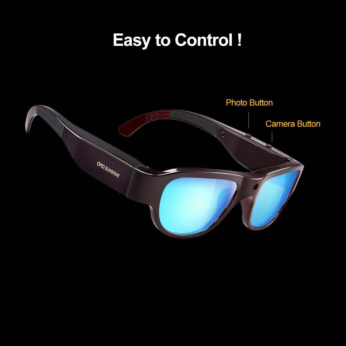 OhO sunshine OhO sunshine High Resolution Camera Glasses, 64GB Full HD 1080P Video Indoor and Outdoor with Built in 16MP Camera and Blue Polarized UV400 Lens