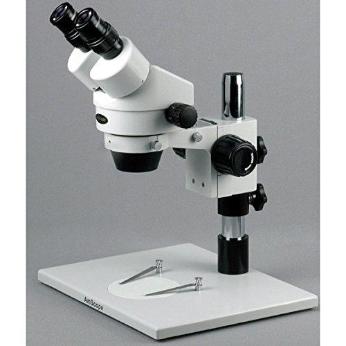 AmScope AmScope SM-1B Professional Binocular Stereo Zoom Microscope, WH10x Eyepieces, 7X-45X Magnification, 0.7X-4.5X Zoom Objective, Ambient Lighting, Large Table Pillar Stand
