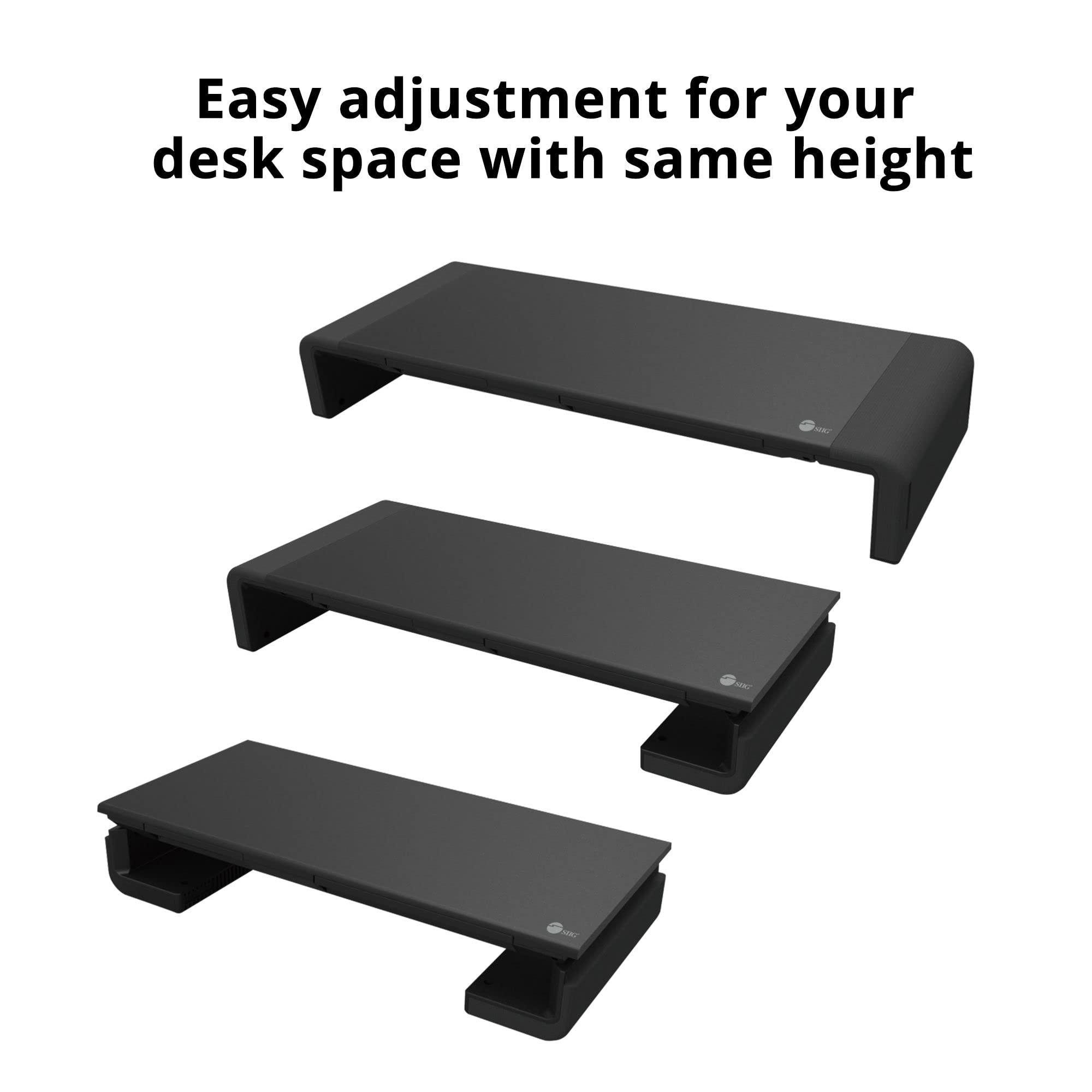 SIIG SIIG 20.5\" Monitor and Laptop Stand Riser for Desk with Phone Stand and Storage, Width Adjustable 16.5\" to 20.5\", Max Weight 55lbs, 7.87\" Depth (CE-MT2P12-S1)