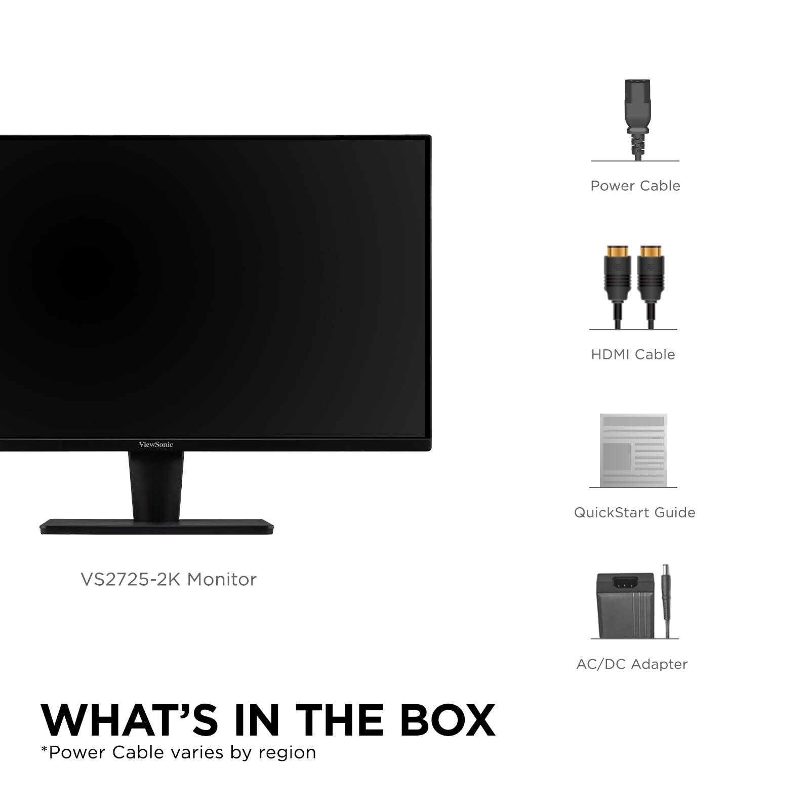 ViewSonic ViewSonic VS2725-2K 27 Inch QHD 1440p Monitor with 100Hz, HDMI, DisplayPort, and Variable Refresh Rate for Home and Office