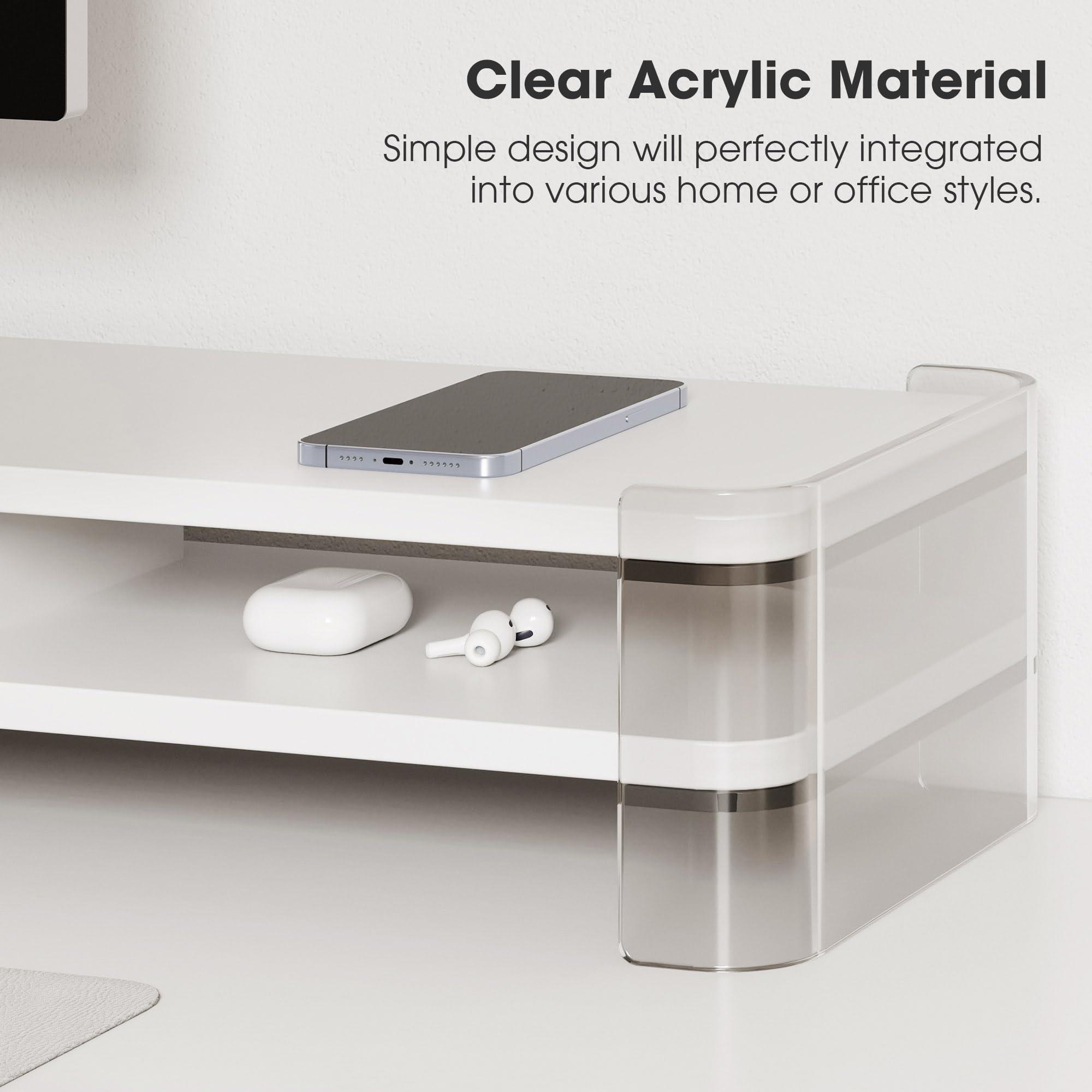 Fenge Fenge Acrylic Monitor Stand Riser, Clear Dual Acrylic Computer Monitor Stand for 2 Monitors, 2 Tier Wood Office Desk Storage Organizer for Laptop, Computer, TV Stand