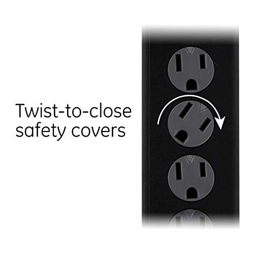 GE home electrical GE 4-Outlet Surge Protector, 2 USB Ports, 3 Ft Power Cord, 450 Joules, Twist to Lock Safety Covers, Automatic Shutdown Technology, Circuit Breaker, Warranty, UL Listed, Black, 36189