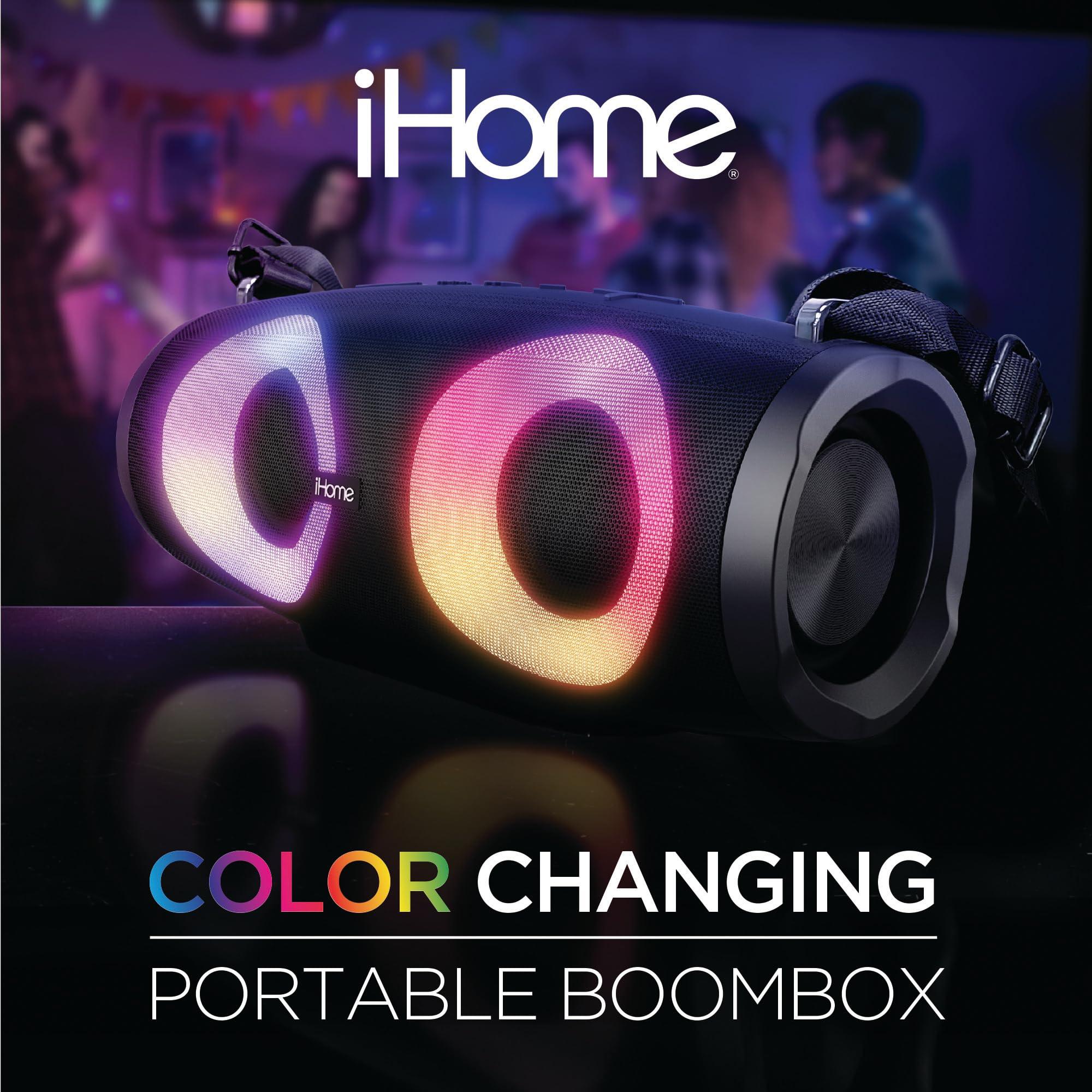 iHome iHome Bluetooth Speaker Boombox with FM Radio and Color Changing Lights, Portable and Rechargeable Wireless Speaker (iBT915B.EXv24)