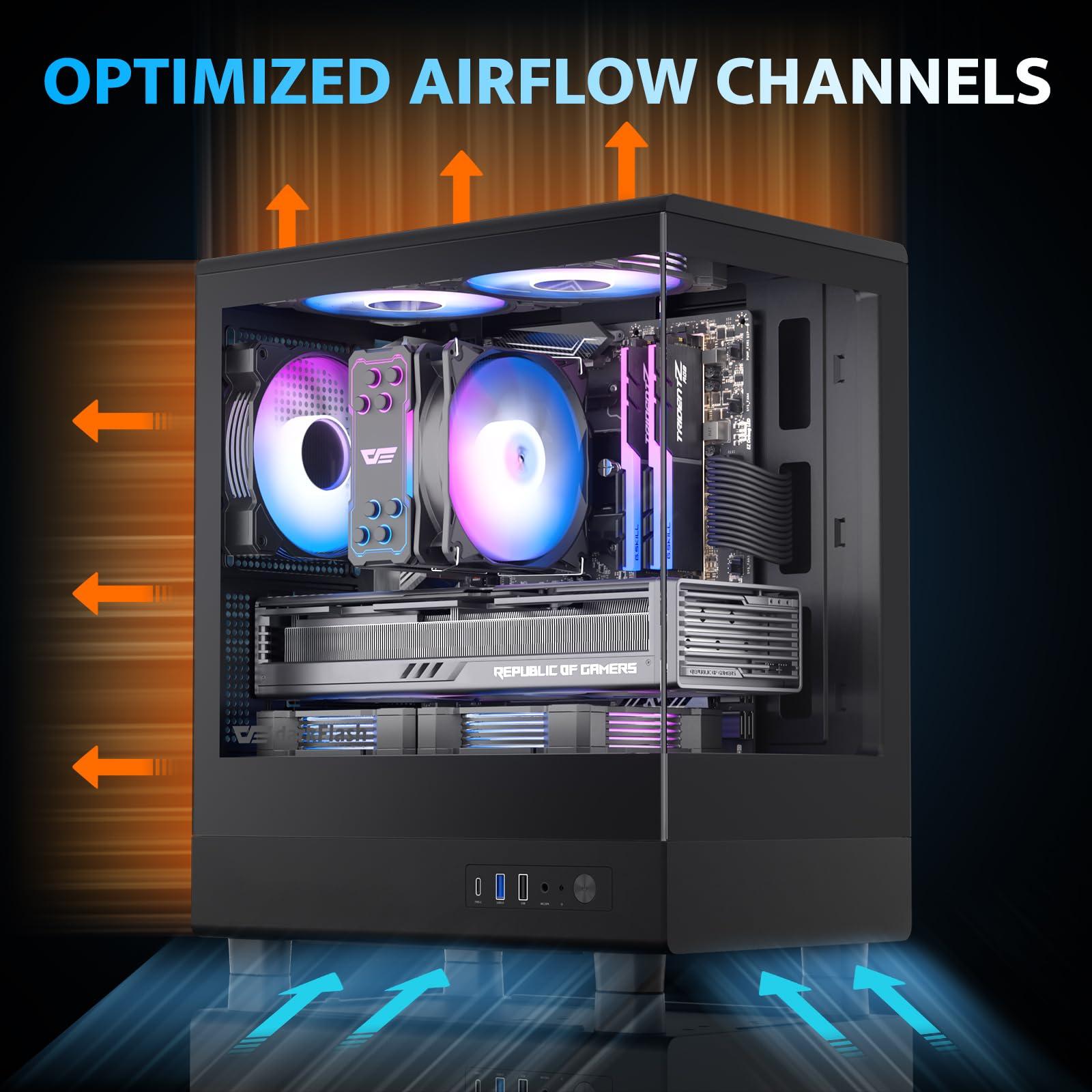 darkFlash darkFlash Micro ATX PC Case, Pre-Install 3 PWM ARGB Fans Computer Case, Full View Dual Tempered Glass MATX Gaming PC Case, Type C Port, Supports up to 240mm AIO(DB330M) (Black)