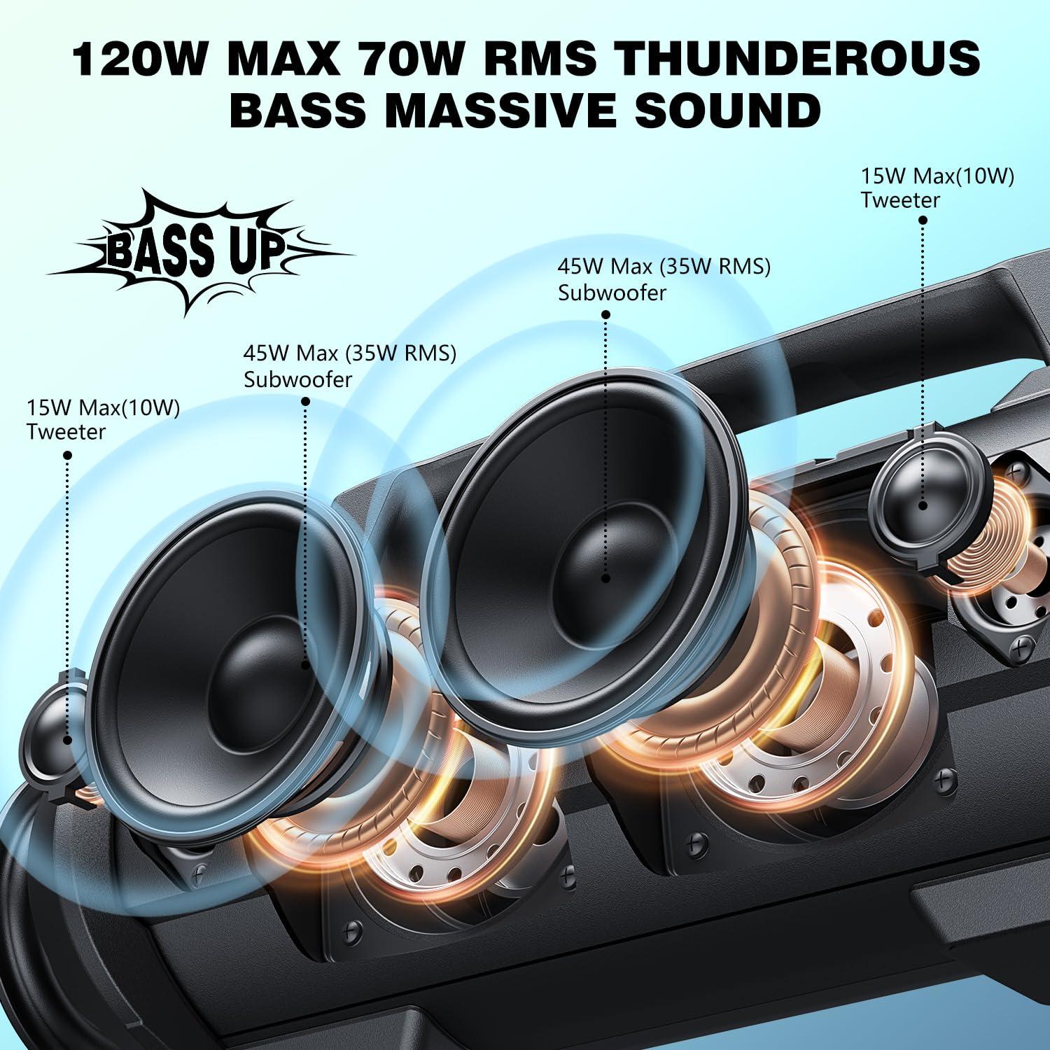 W-KING W-KING 70W(120W Peak) Portable Bluetooth Speaker with Wireless Microphone, Waterproof Bluetooth Speakers with Subwoofer Outdoor Speakers Bluetooth Wireless Loud/Deep Bass/DSP/Stereo Pairing/Power Bank