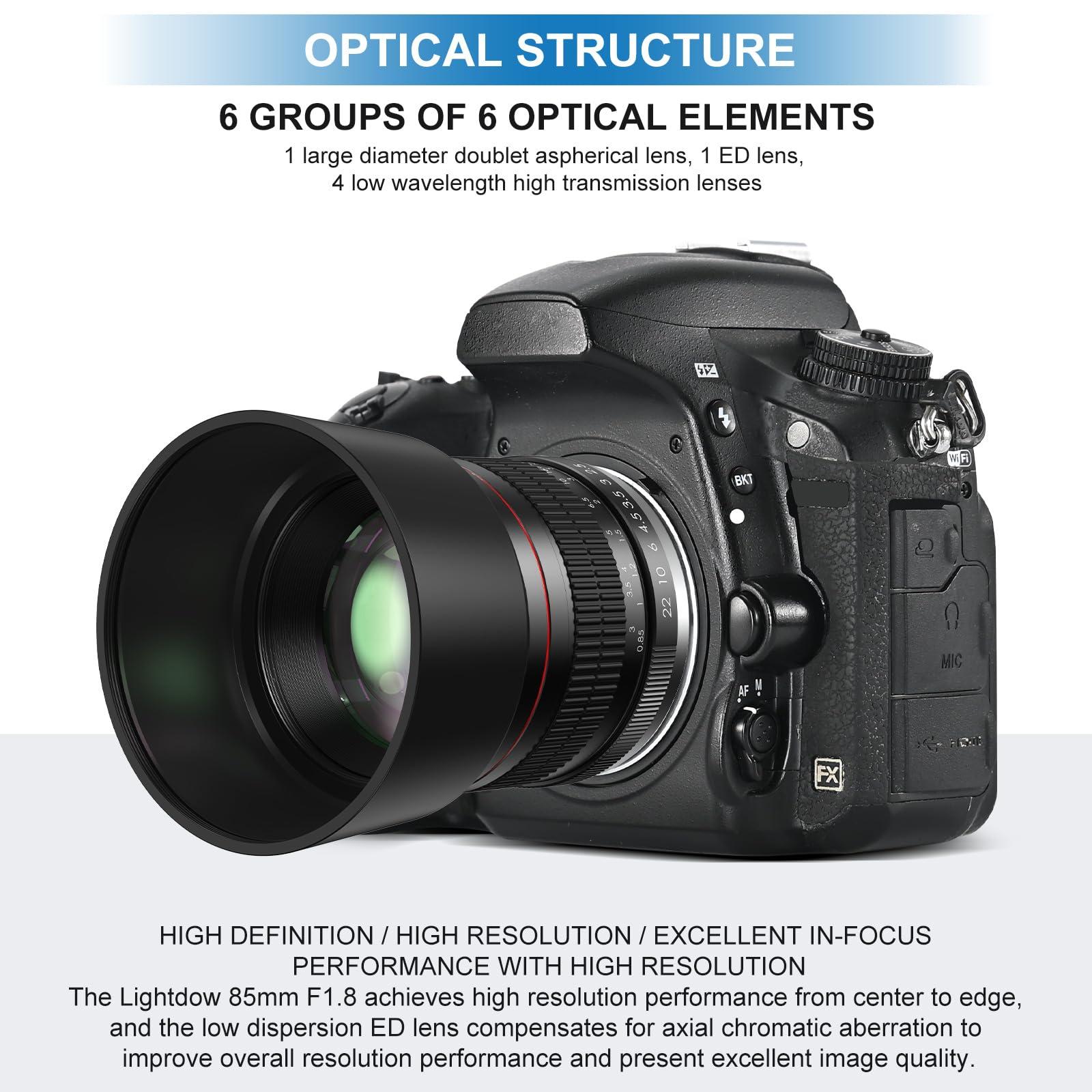 Lightdow 85mm F1.8 Portrait Lens - Medium Telephoto Manual Focus SLR Cameras Lens for Sony Alpha A9 A7R A7S A7 A6500 A6400 A6300 A6000 A5100 A5000 NEX-7 NEX-6 NEX-5T NEX-5R