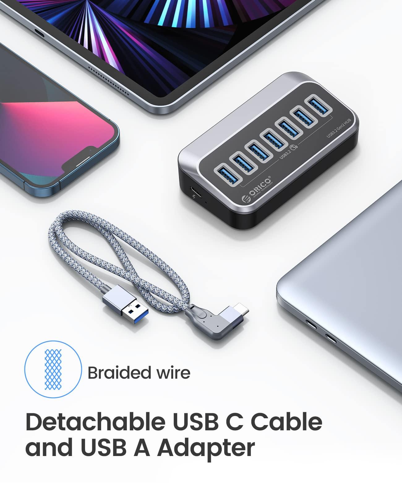 ORICO ORICO USB 3.0 Hub [5Gbps], 7 Port USB Hub with 3.28Ft USB-C Cable and USB-A Adapter, USB 3.2 Gen1 Splitter for iMac, All MacBooks, Mac Mini