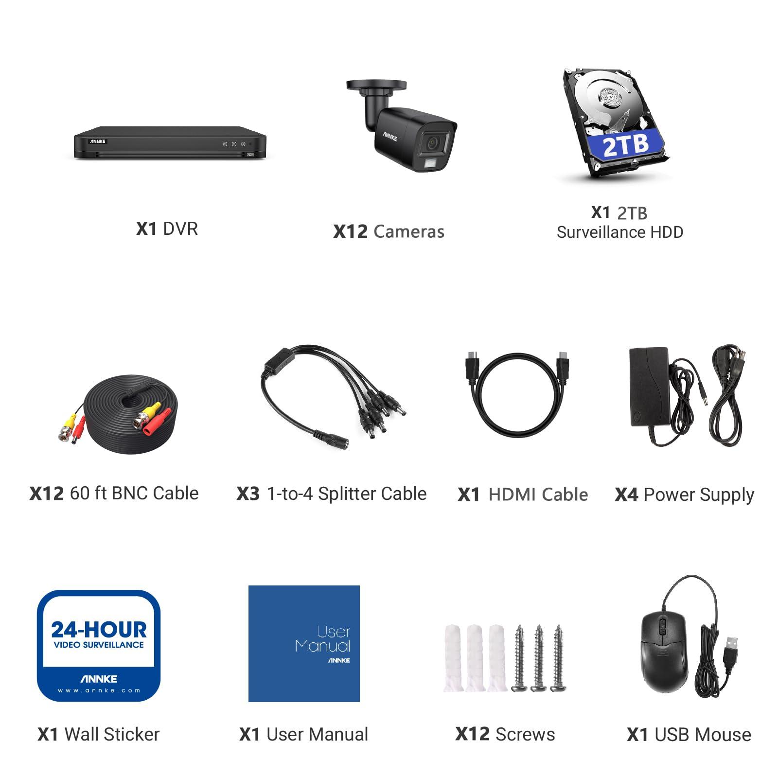 ANNKE ANNKE 32CH 3K Security Camera System, 32 Channel 3K Lite H.265+ Surveillance DVR with AI Motion Detection, 12x 3K 5MP Analog Bullet Cameras, Smart Color Night Vision, Built-in Mic, IP67, 2TB HDD