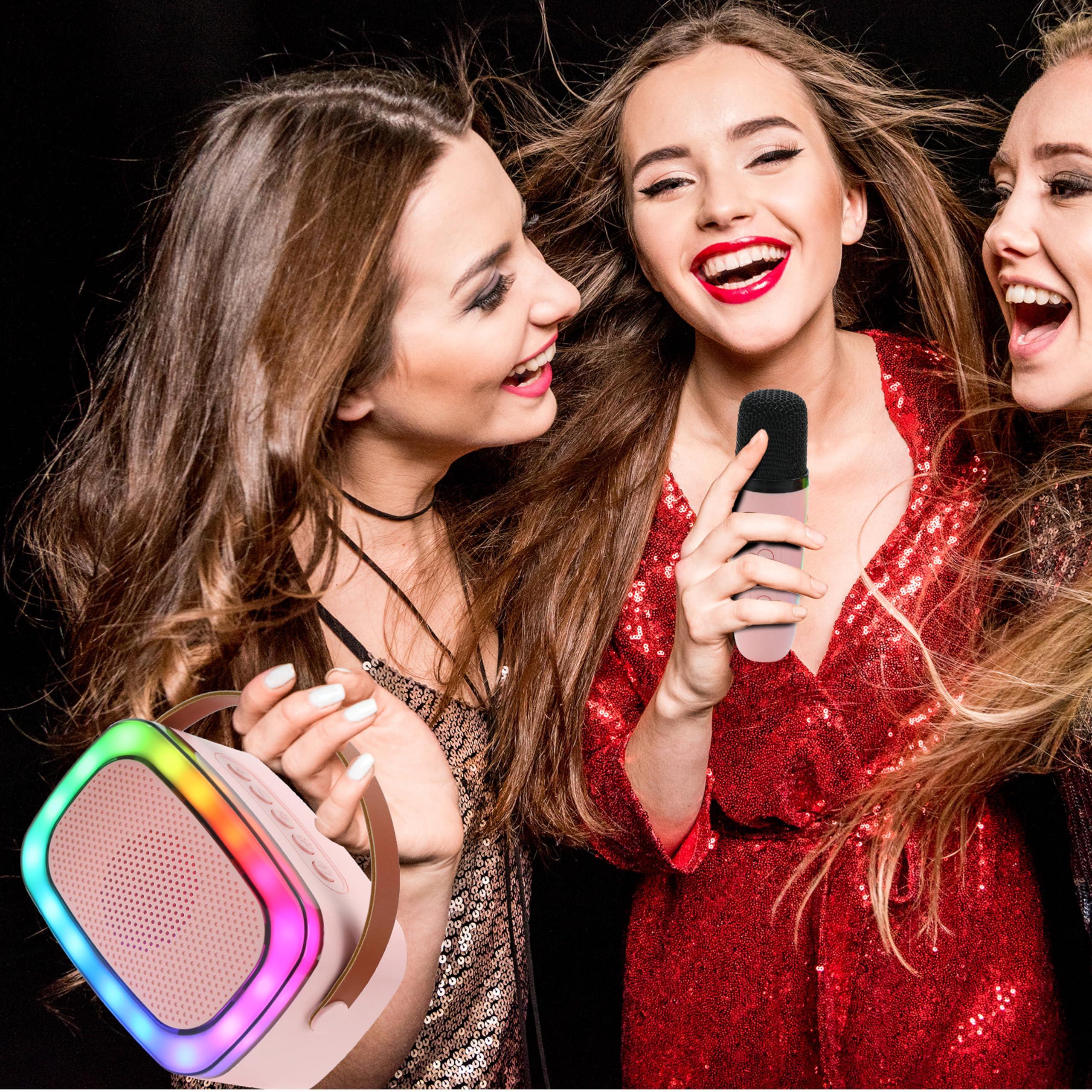 Supersonic IQ Sound IQ-908K Mini Karaoke Bluetooth Speaker with Wireless Microphone, RGB Lights Surround, Fun Voice Changing in Rechargeable Compact, and Portable Design Ideal Gifts for Kids and Adults (Pink)