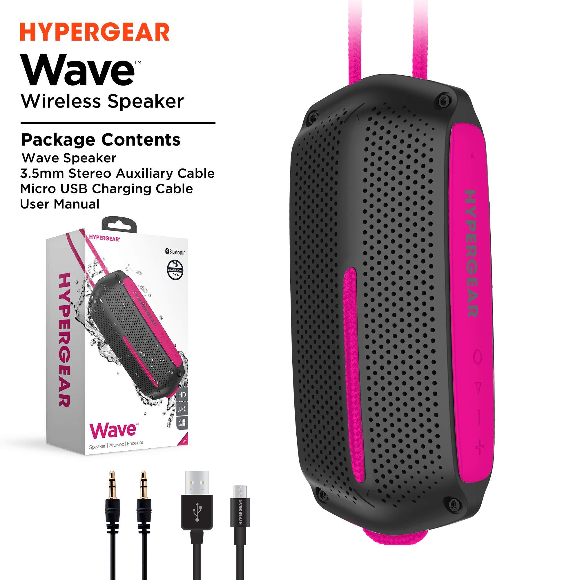 HyperGear HyperGear Portable Wireless Bluetooth Speaker [IPX4 Waterproof] HD Stereo Sound Loud Speaker w/Built-in Mic & Controls, Stream Music or Take Calls Indoor, Outdoor or Traveling (Black/Pink) 14704