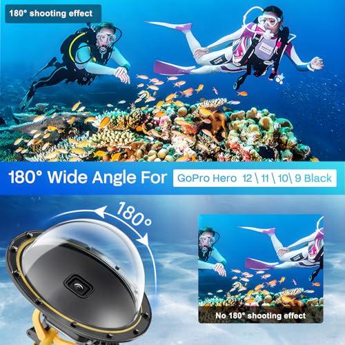 FEIMUOSI Dome Port for GoPro Hero 12 11 10 9 Black,Waterproof Housing Case Compatible with GoPro Hero 9 10 11 12 Underwater Protective Diving Dome GoPro Lens Accessories with Trigge Pistol an-ti Fog Insert