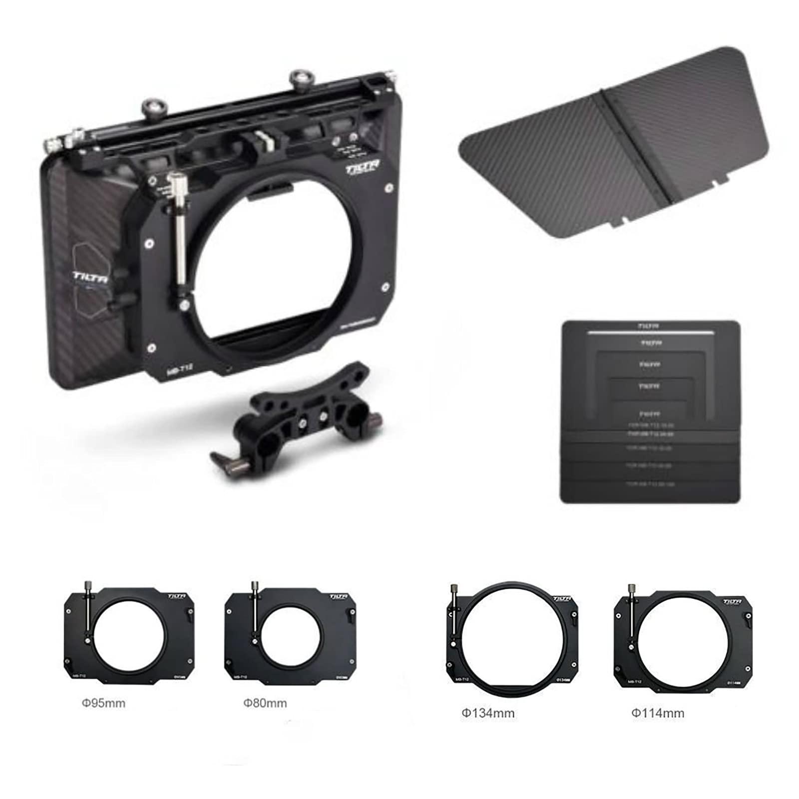Tilta Tilta Matte Box for Studio Cinima Cameras, 3 Pcs 4x5.65 Filter Frame with 5 Lens Adapter Rings (134/114/110/95/80mm) Carbon Fiber Top Flag 5 Pcs Front Matte 15mm Rod Adapter MB-T12