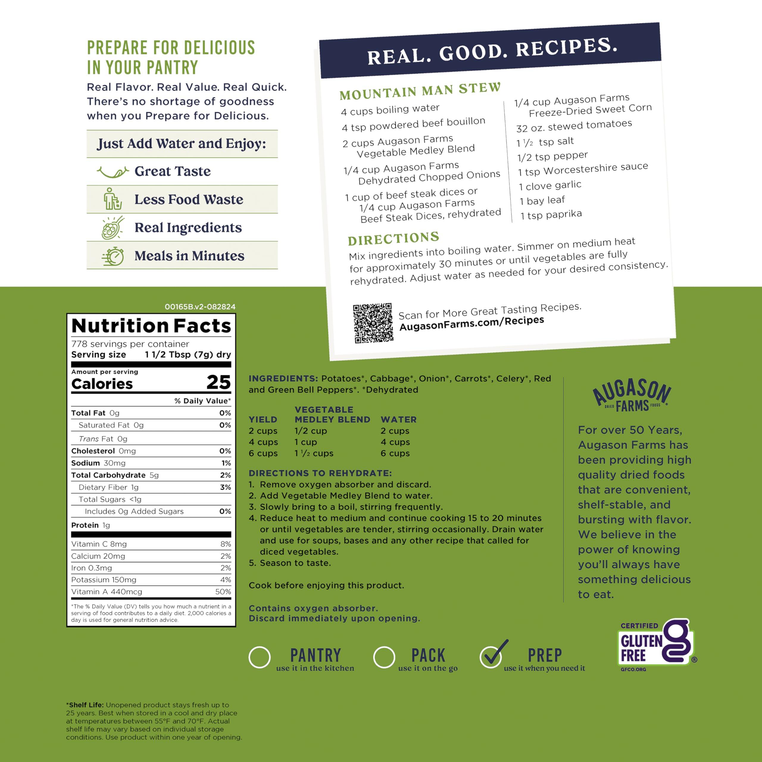 Augason Farms Augason Farms Vegetable Medley Blend 4-Gallon Pail, Certified Gluten Free, Emergency Food Supply, Everday Meals, 778 Servings