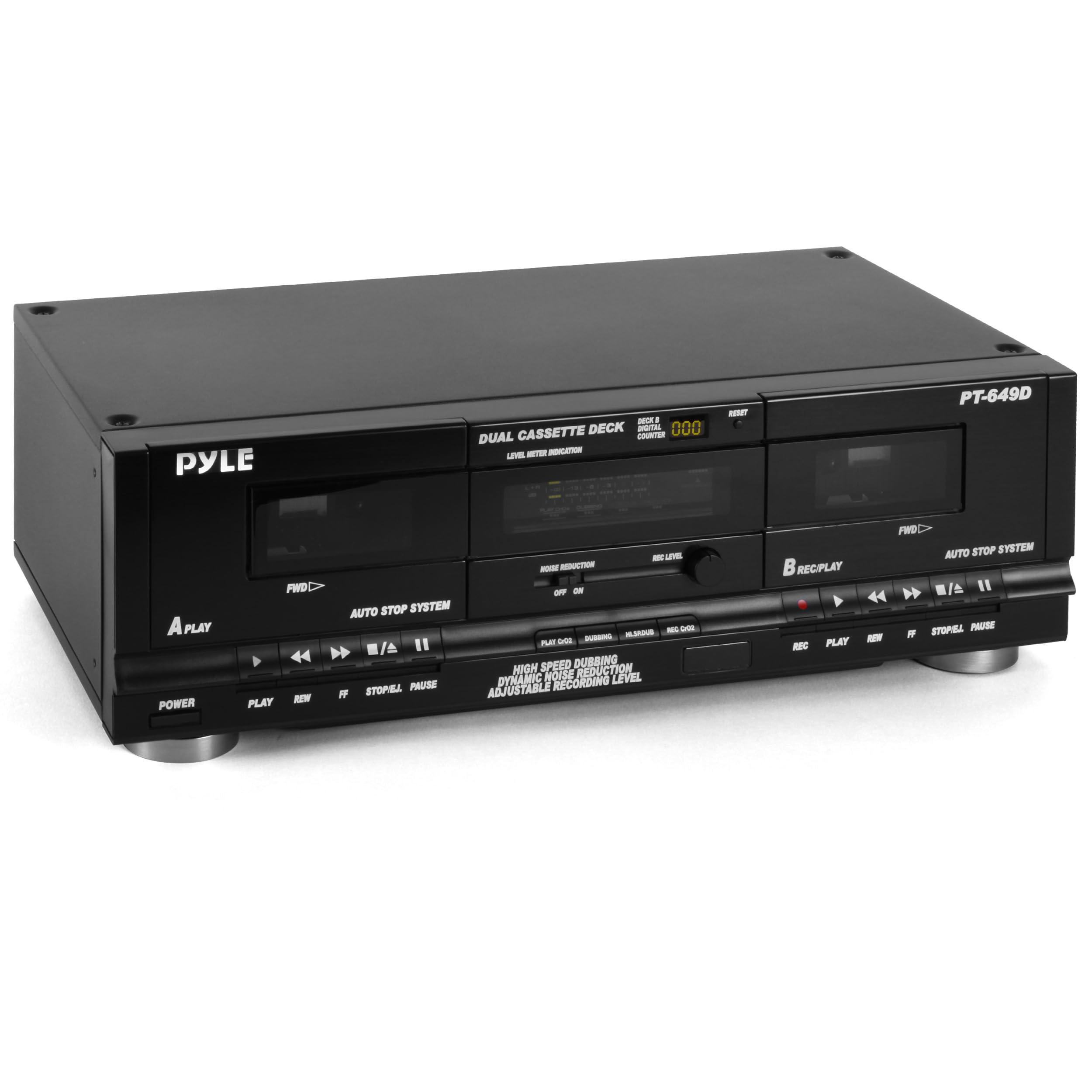 Pyle Pyle Home Digital Dual Cassette Deck Media Player Music Recording Device with RCA Cables Switchable Rack Mounting Hardware CrO2 Tape Selector Included 3 Digit Counter - 110V/220V