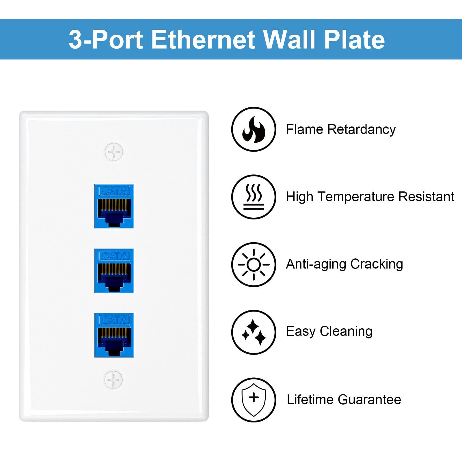 iwillink Iwillink (1-Pack) 3-Port Ethernet Wall Plate and (25-Pack) RJ45 Cat6 Keystone Coupler