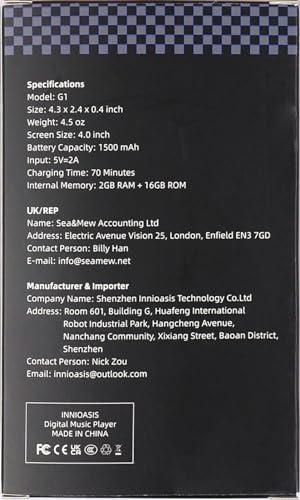 innioasis MP3 Player with Bluetooth and WiFi,MP3 Player with Spotify,Spotify Kids,Audible,Pandora,Amazon Music,4\" Music Player MP4 Up to 1TB(80GB,Red_Black)