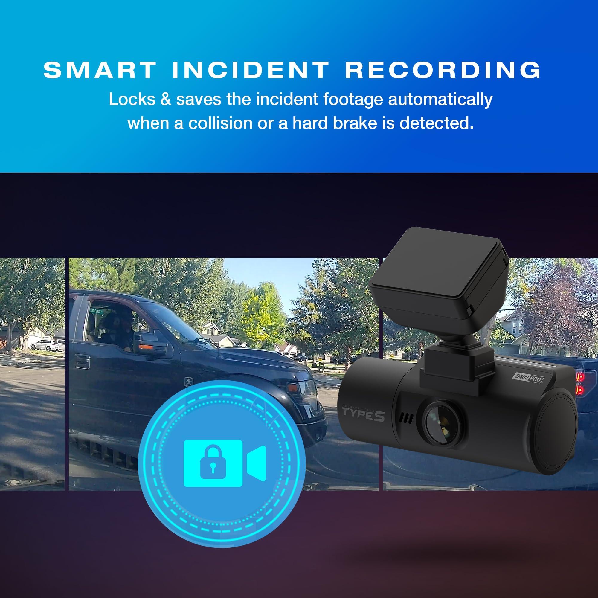 TYPE S TOURING ITEMS Type S S402 4K Dual View Car Dash Cam with 1080P Interior Surveillance Infrared Camera, Wireless Video Access via App Control, 24H Smart G-Sensor Monitoring, Night Vision, 16GB Memory Card Included