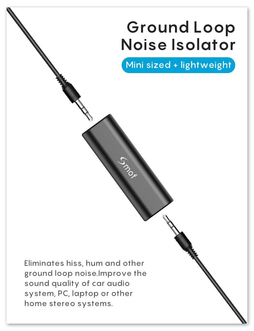 Smof Smof Upgraded Ground Loop Noise Isolator, Noise Filter for Car Audio/Home Stereo System (Eliminate The Buzzing Noise Completely) with 3.5mm Audio Cable, Black