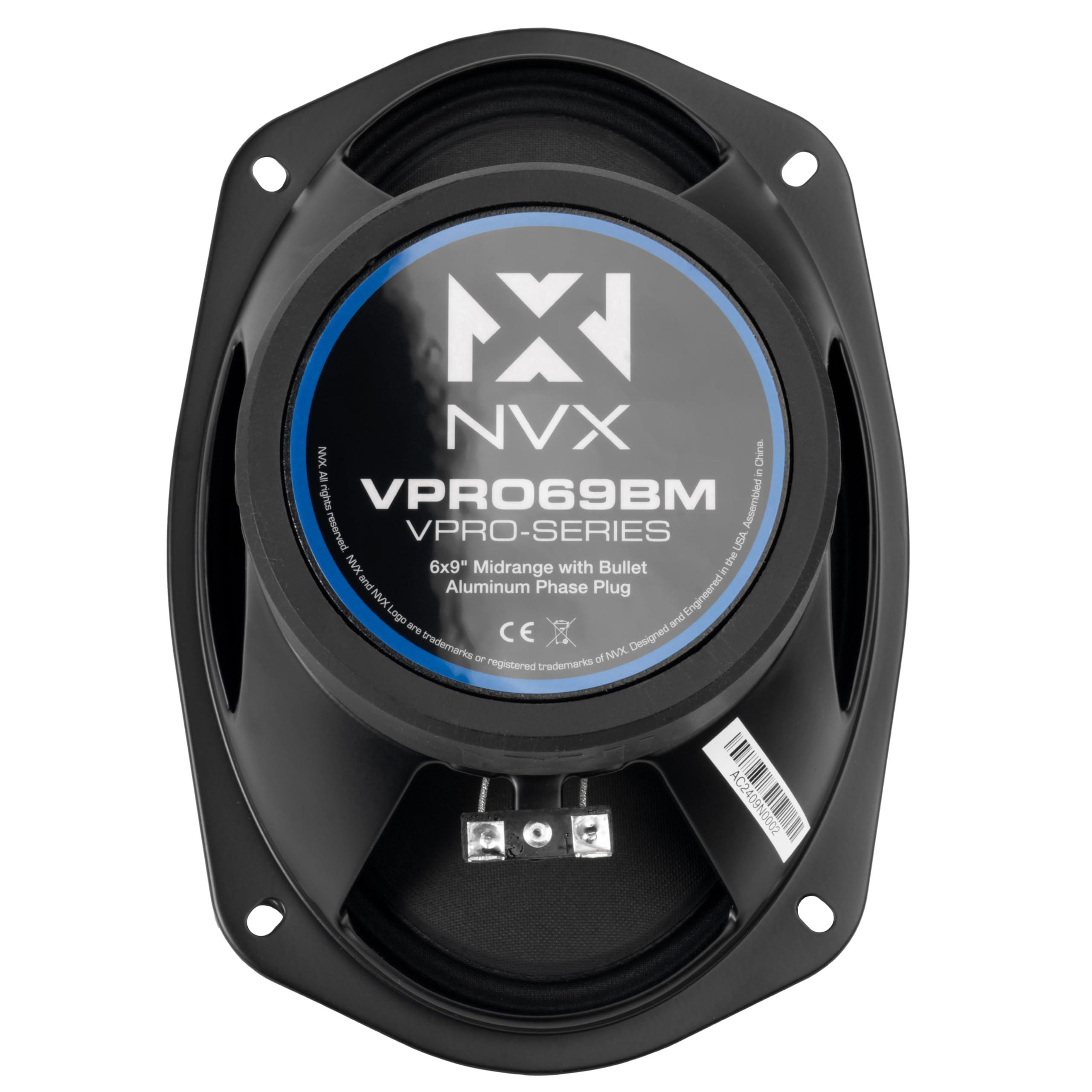 NVX NVX VPRO69BM 6"x 9" Premium Loudspeaker, 500W Max (250W RMS), 4-Ohm, 1.5" Voice Coil, Pro Audio Midrange with Bullet Aluminum Phase Plug, Easy to Install in Cars/Trucks/Doors (1-Speaker)