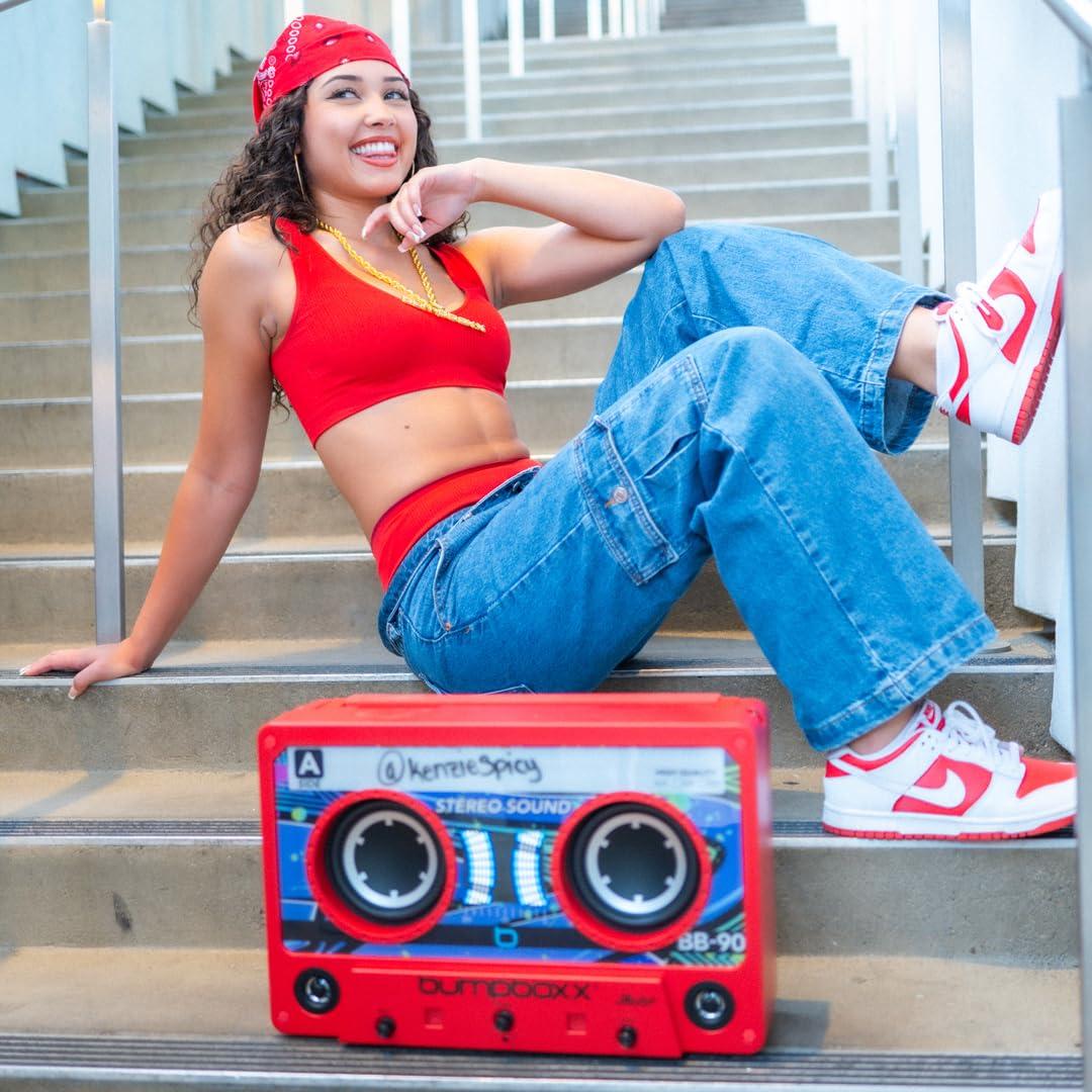 Bumpboxx Bumpboxx Remixx Bluetooth Boombox Bluetooth Speaker with The Looks of a Cassette | Bringing Back The Retro Cassette Vibes | Includes Wireless Microphone | Pink Magenta