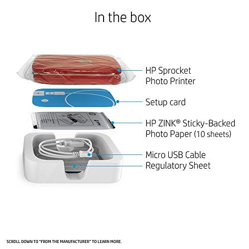 HP Sprocket HP Sprocket Portable Photo Printer, Print Social Media Photos on 2x3" Sticky-Backed Paper - Red (Z3Z93A)