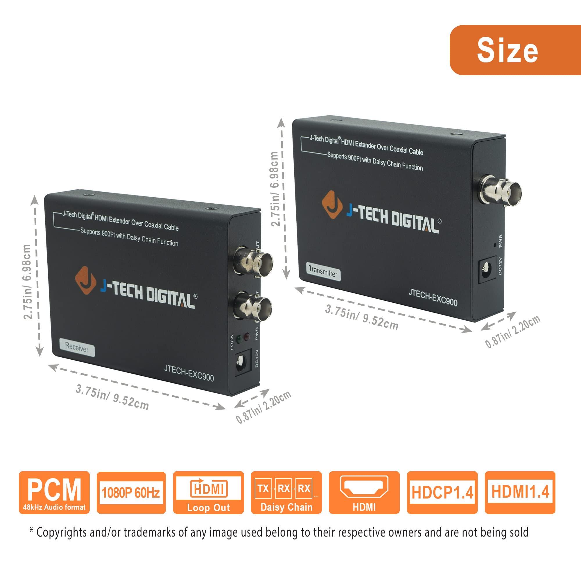 J-Tech Digital J-Tech Digital HDMI Over Coax Coaxial Daisy Chain Extender 900 FT RG6 / RG7 / RG11 1080p for CCTV, DVR, Cable Set Top Box [JTECH-EXC900]