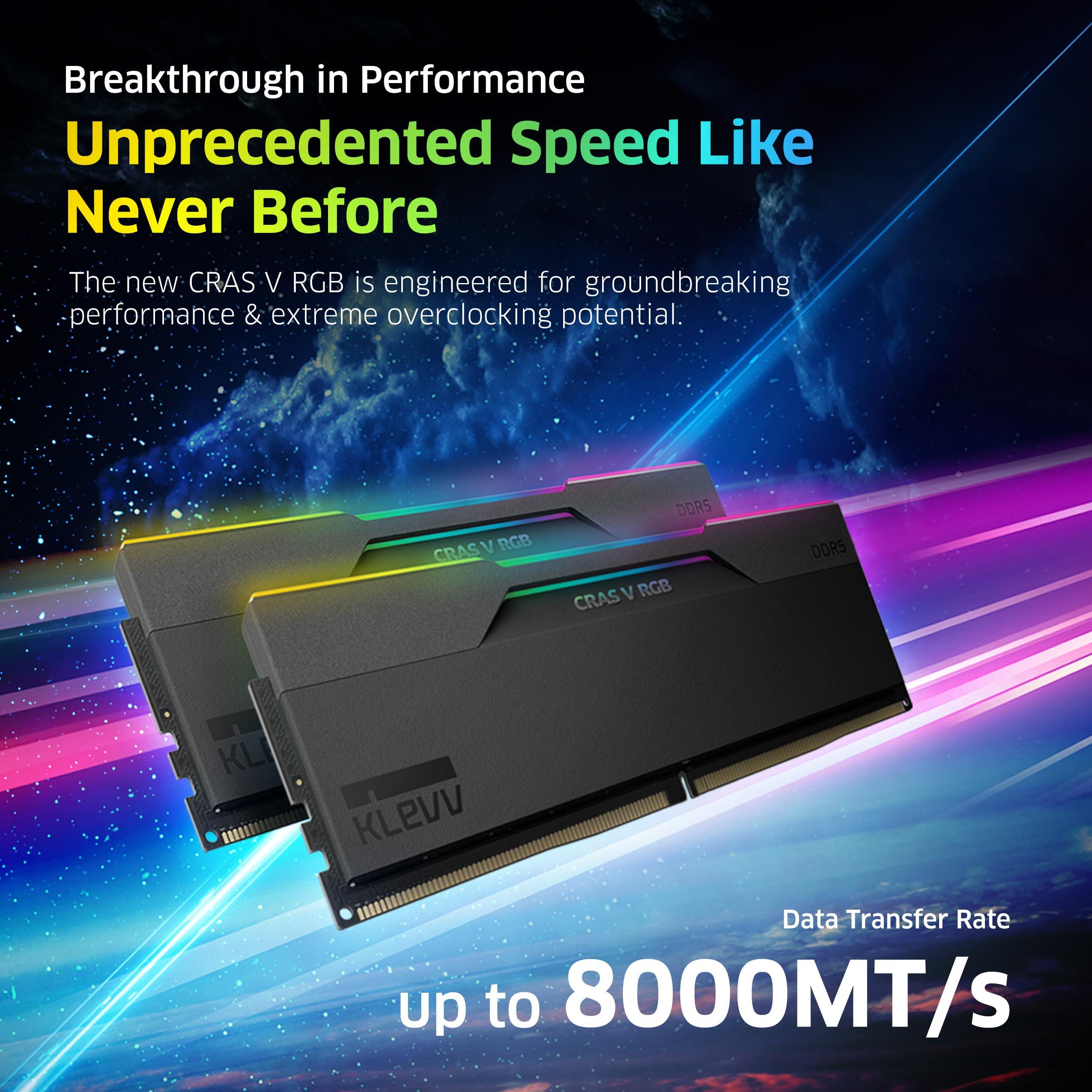 KLEVV KLEVV CRAS V RGB DDR5 64GB (2x32GB) 6400MHz CL32 A-DIE 1.35V Gaming Desktop Ram Memory SK Hynix Chip XMP 3.0 / AMD Expo Ready - Black (KD5BGUA80-64A320G)