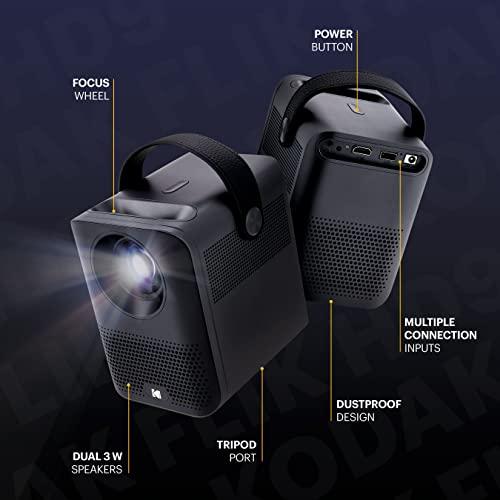 KODAK KODAK FLIK HD9 Smart Projector | Mini Black Portable Indoor & Outdoor Movie with Android TV Streaming Apps, Wi-Fi and Bluetooth, Built-In Speakers & Voice Remote | FHD 1080p for Screens Up to 120