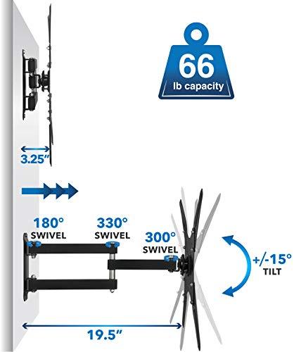 Mount-It! Mount-It TV Wall Mount Full Motion LCD, LED 4K TV Swivel Bracket for 23-55 inch Screen Size, Compatible with VESA 400x400, 66 lbs Capacity (MI-2065L), Black