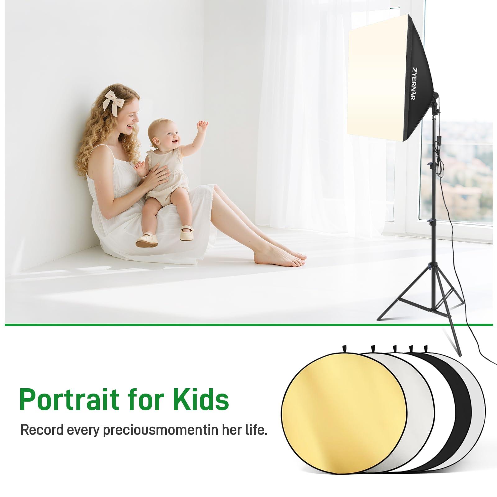 Zyernar Photography Lighting kit with Backdrops, 8.5x10ft Backdrop Stands, Zyernar LED Bulbs Umbrella Softbox Continuous Lighting, Photo Studio Equipment for Video Shoot