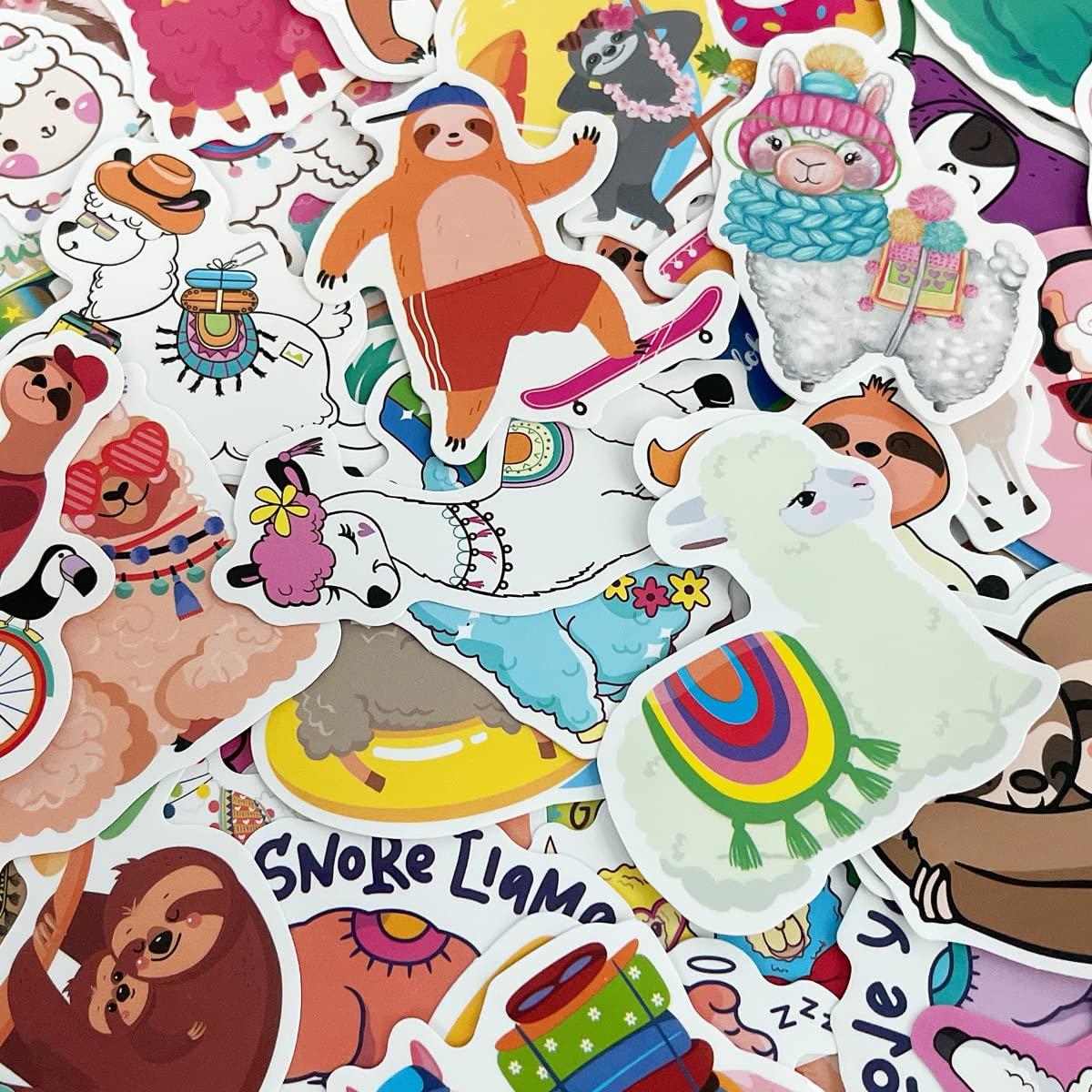 allydrew allydrew Waterproof Vinyl Stickers for Water Bottles, Laptop, Phones, Skateboards, Decals for Teens, 80pcs, Sloths & Llamas