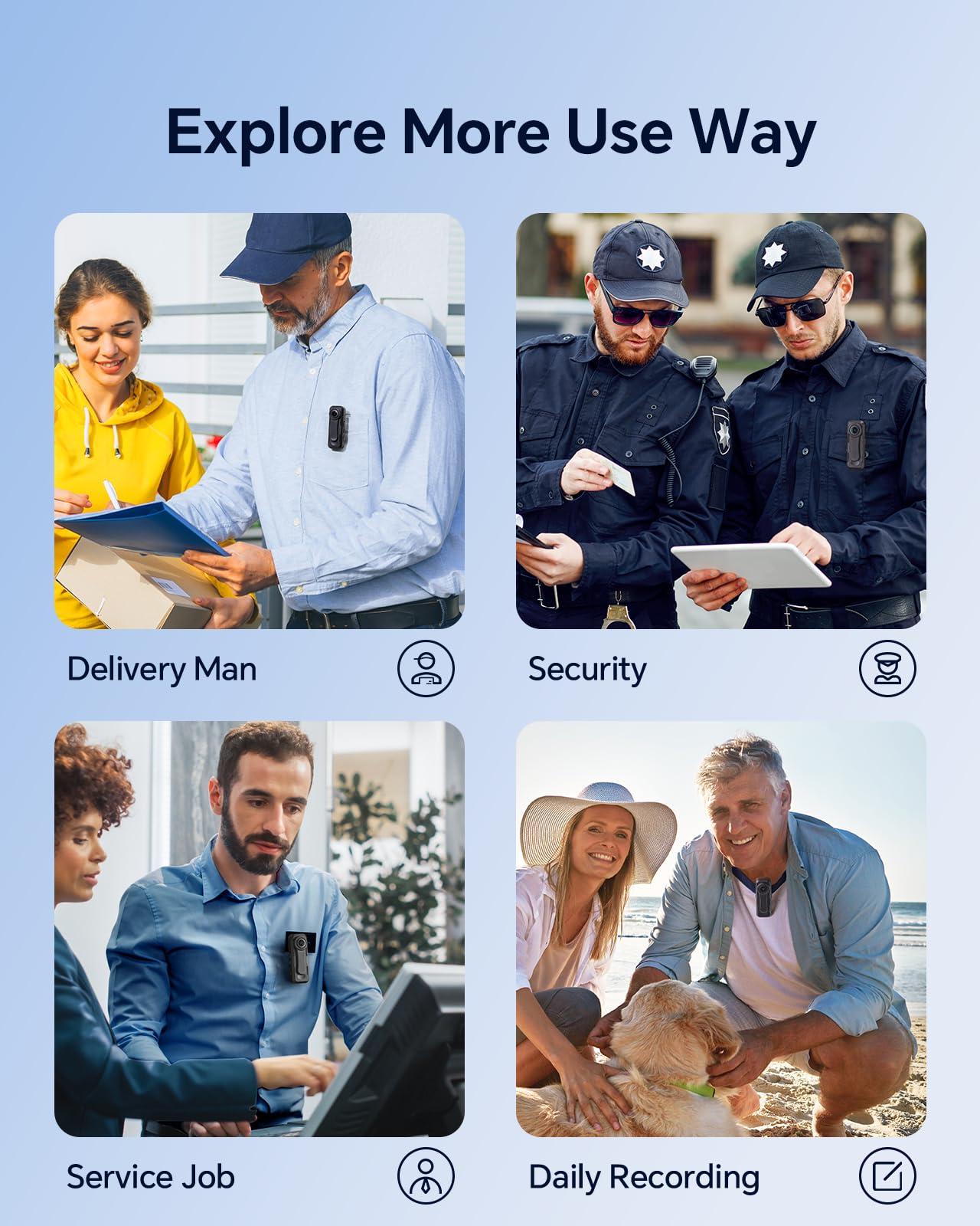 BOBLOV BOBLOV W1 1080P 64GB Body Camera, Wearable Camera Support 90 Minutes with Loop Recording, Easy to Use and Take for Traveling, Walking, Law Enforcement and Outdoors Activities