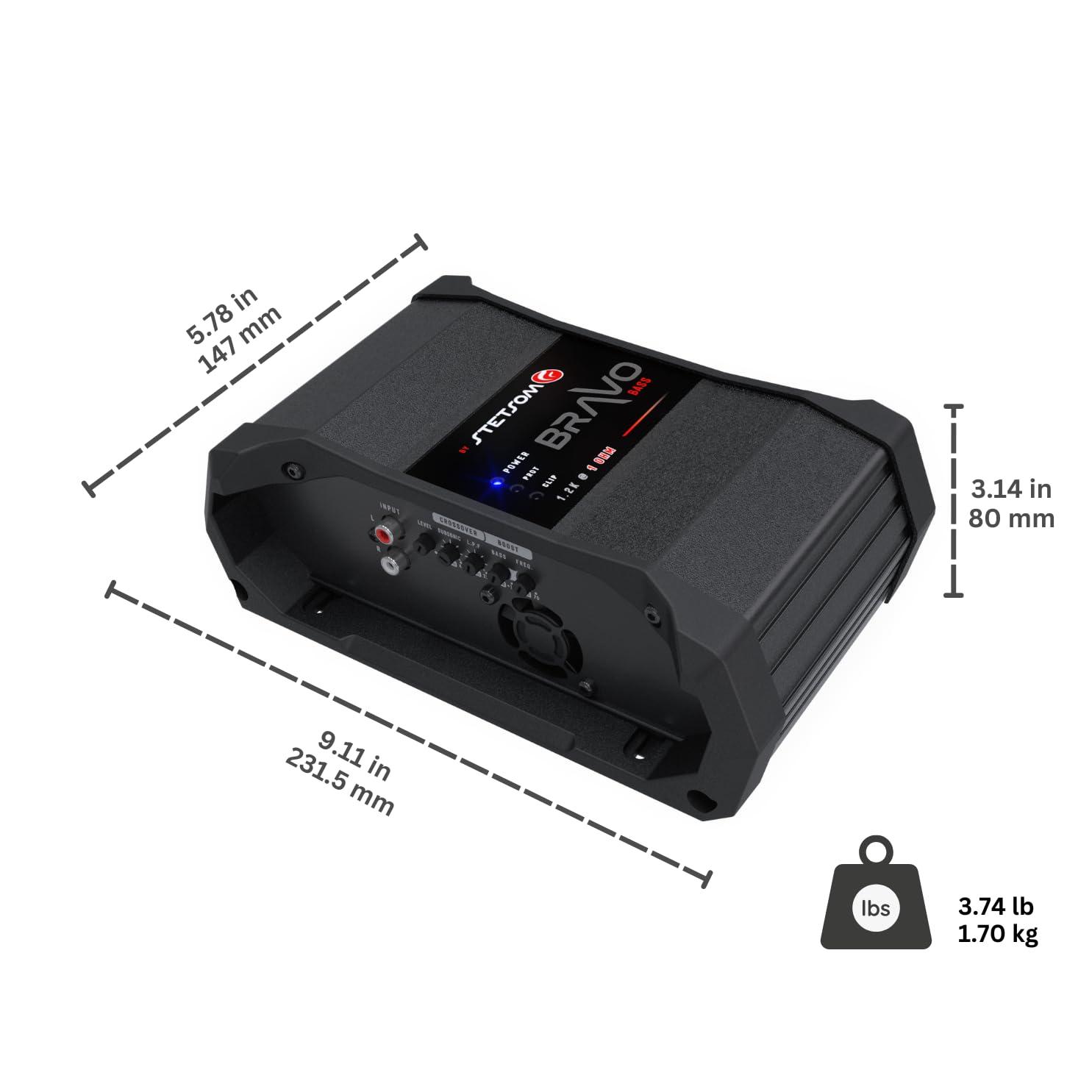 Stetsom Stetsom Bravo BASS 1200 2 Ohm - Mono Car Amplifier, 1200.1 1.2K Watts RMS, 2 Stable Car Audio, Monoblock, HD Sound Quality, Crossover & Bass Boost, Car Stereo Speaker Subwoofer MD, Smart Coolers