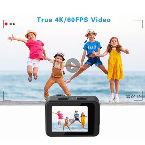 Andoer Andoer 4K 60FPS Action Camera 24MP WiFi Sports Camera 170Wide Angle Lens Dual Screen Touch Control Anti-Shake 21M/69ft Body Waterproof with Mounting Accessories Kit for Diving Surfing Skiing Cycling