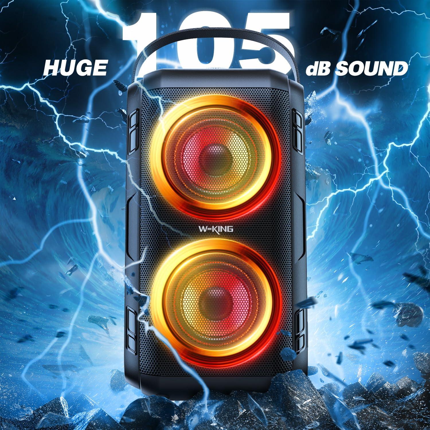W-KING W-KING 80W Bluetooth Speaker Wireless- Super Bass, Huge 105dB Sound, Portable Party Loud Outdoor Speakers with Color Lights, IPX5 Big Large Full Range Speaker, 24H Playtime, U-Disk, TF Card, AUX, EQ