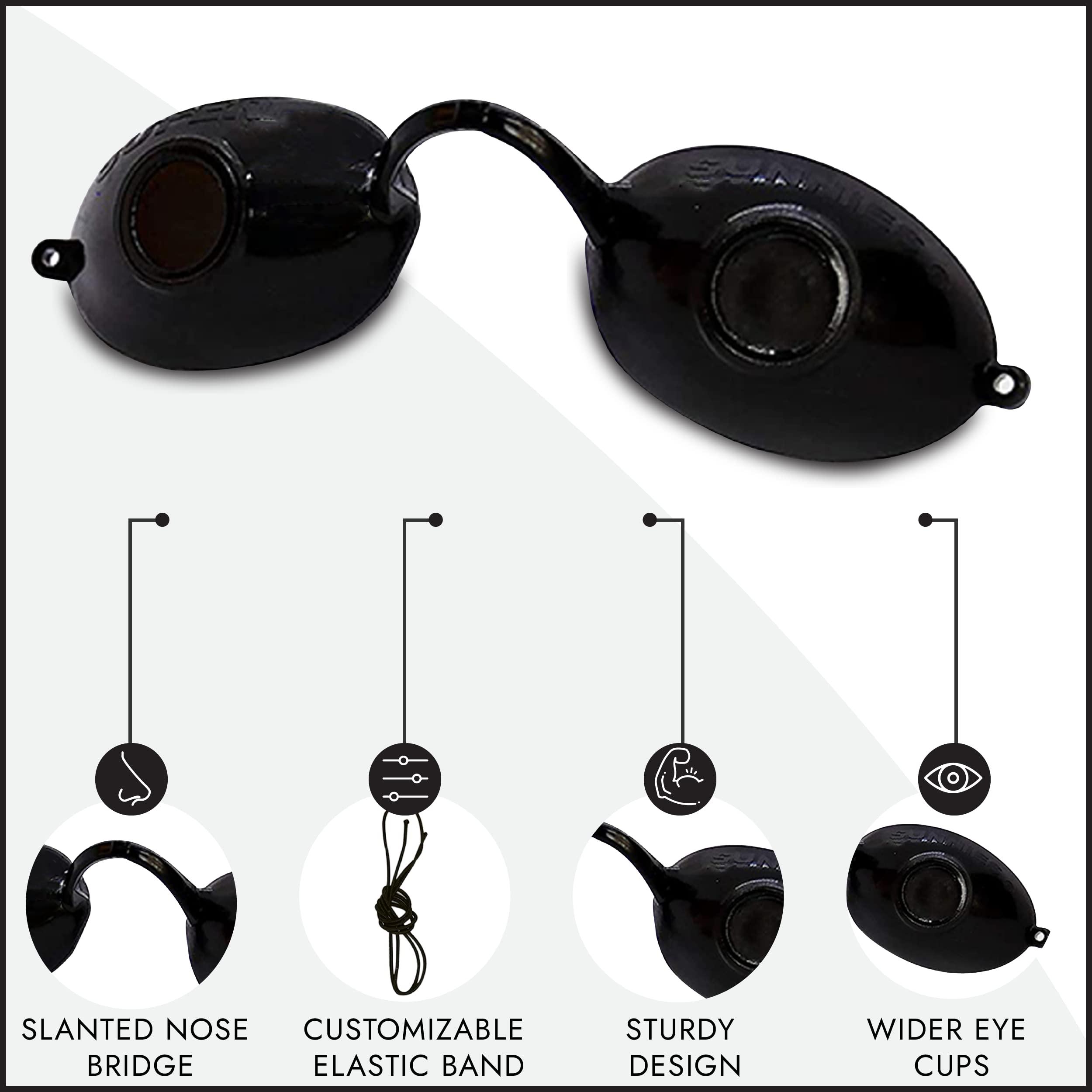 Super Sunnies Super Sunnies UV Eye Protection, FDA Compliant Individual Tanning Bed Goggles Eyeshields, Glasses, With a Clear Case/Box (Black)