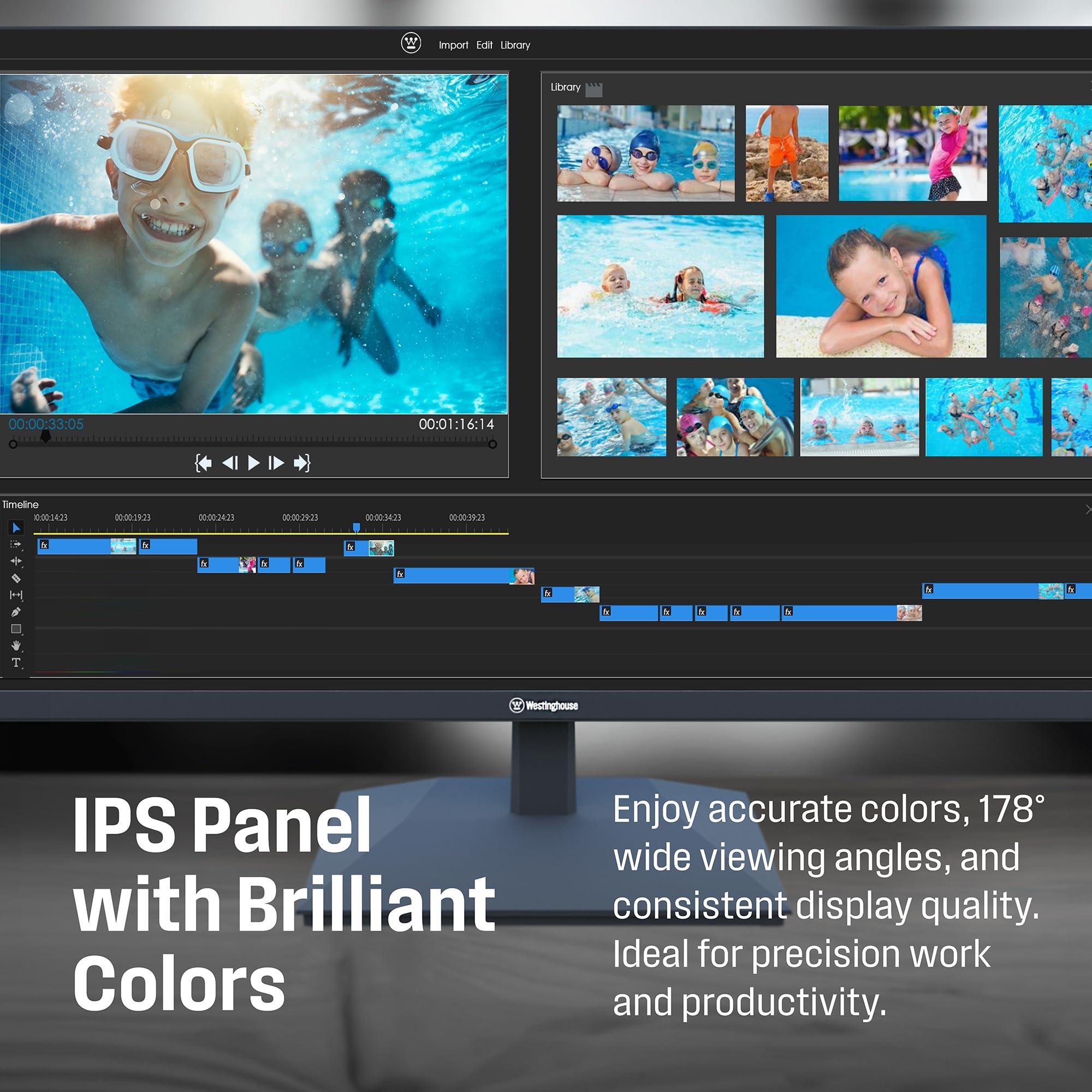 Westinghouse Westinghouse 27 Inch Computer Monitor, 100Hz, 1080p Full HD IPS Display, Adaptive Sync, Blue Light Protection, Home Office PC Screen with Built-in Speakers, HDMI, VGA, for Work & Productivity