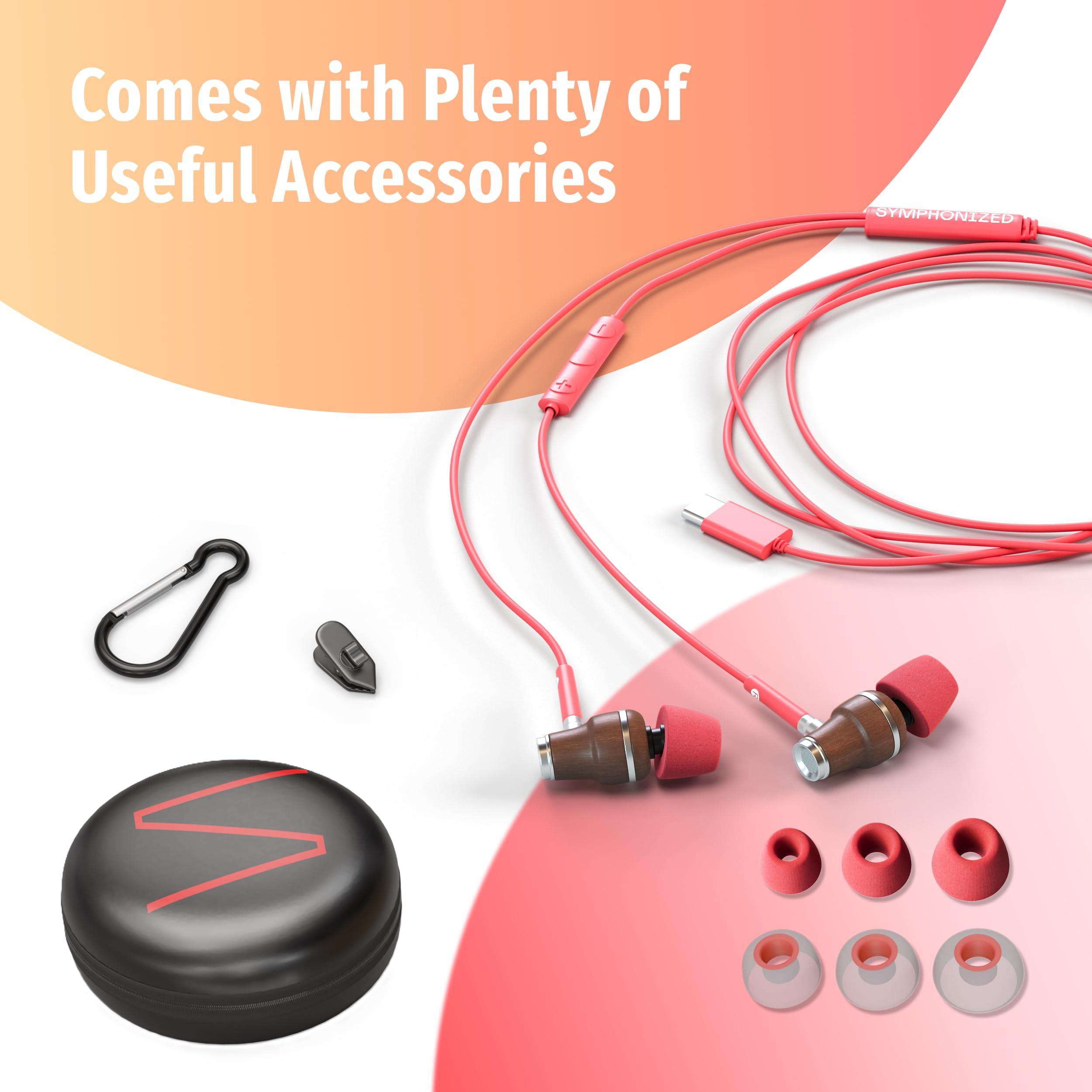 Symphonized Symphonized Premium Wooden iPhone Earphones Wired (USB C) Deep Bass Sound, 3D Sound, Microphone Volume Control, 90% Noise Cancelling for Type C Devices. Earphones for iPhone 15 to 16 & Android