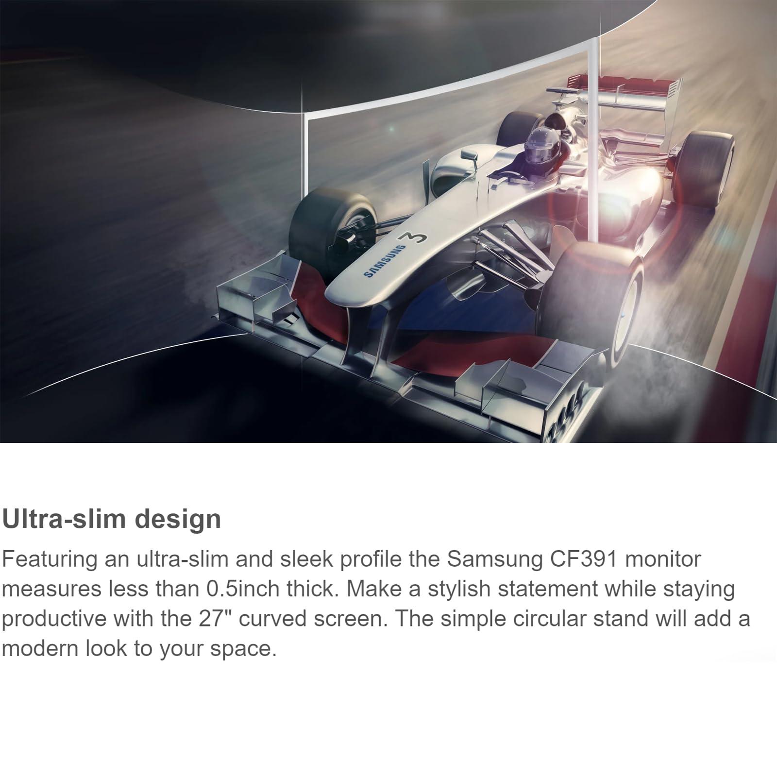 Samsung Samsung 27" Curved White Computer Monitor for Business, AMD FreeSync 4ms Response Time FHD 60Hz Refresh Rate, Slim Bezel Anti-Glare 3000:1 Contrast Ratio, VGA D-Sub, HDMI Cable