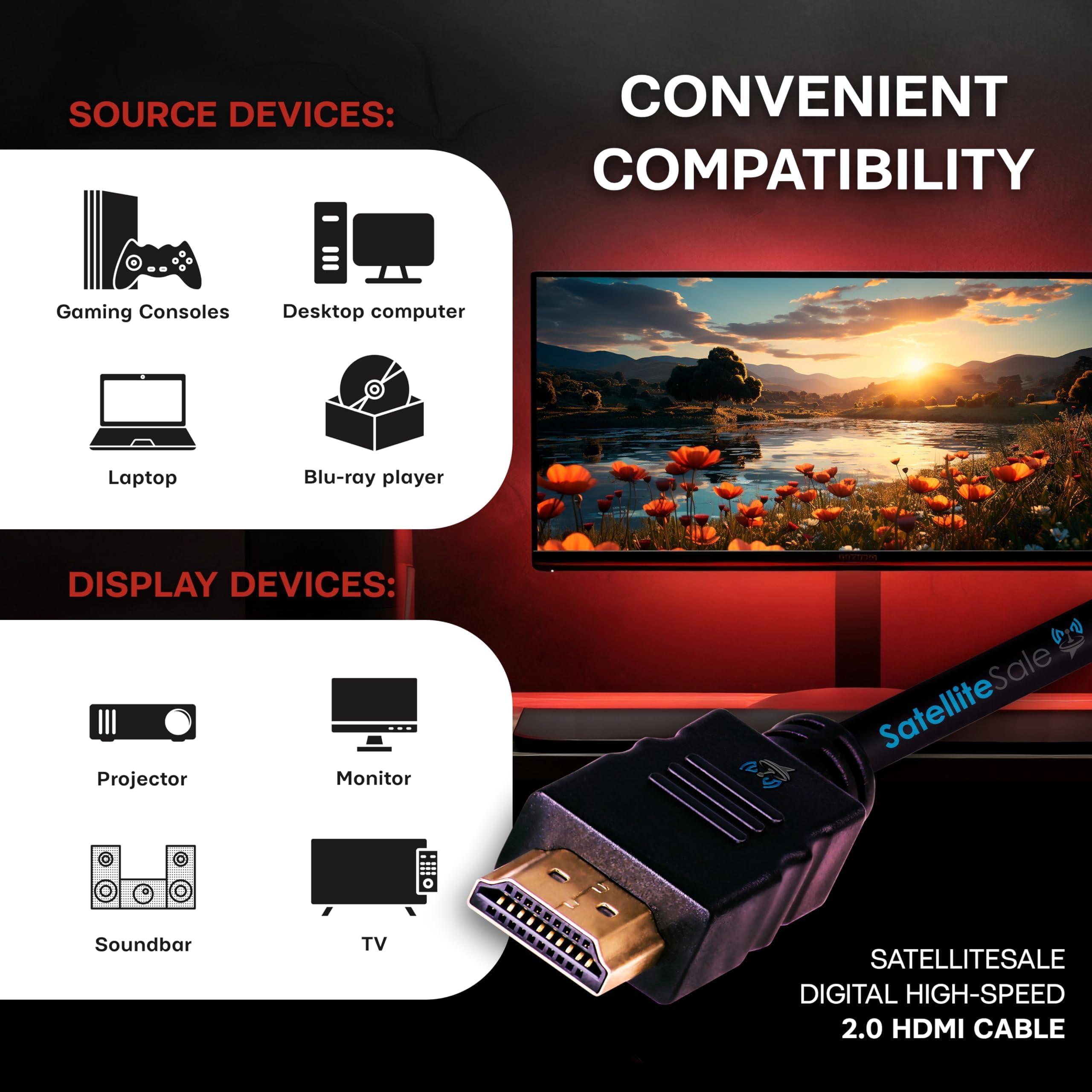 SatelliteSale SatelliteSale Digital High-Speed 2.0 HDMI Cable 4K/60Hz 18Gbps PVC 2160p Black Cord Universal Wire 3 Feet