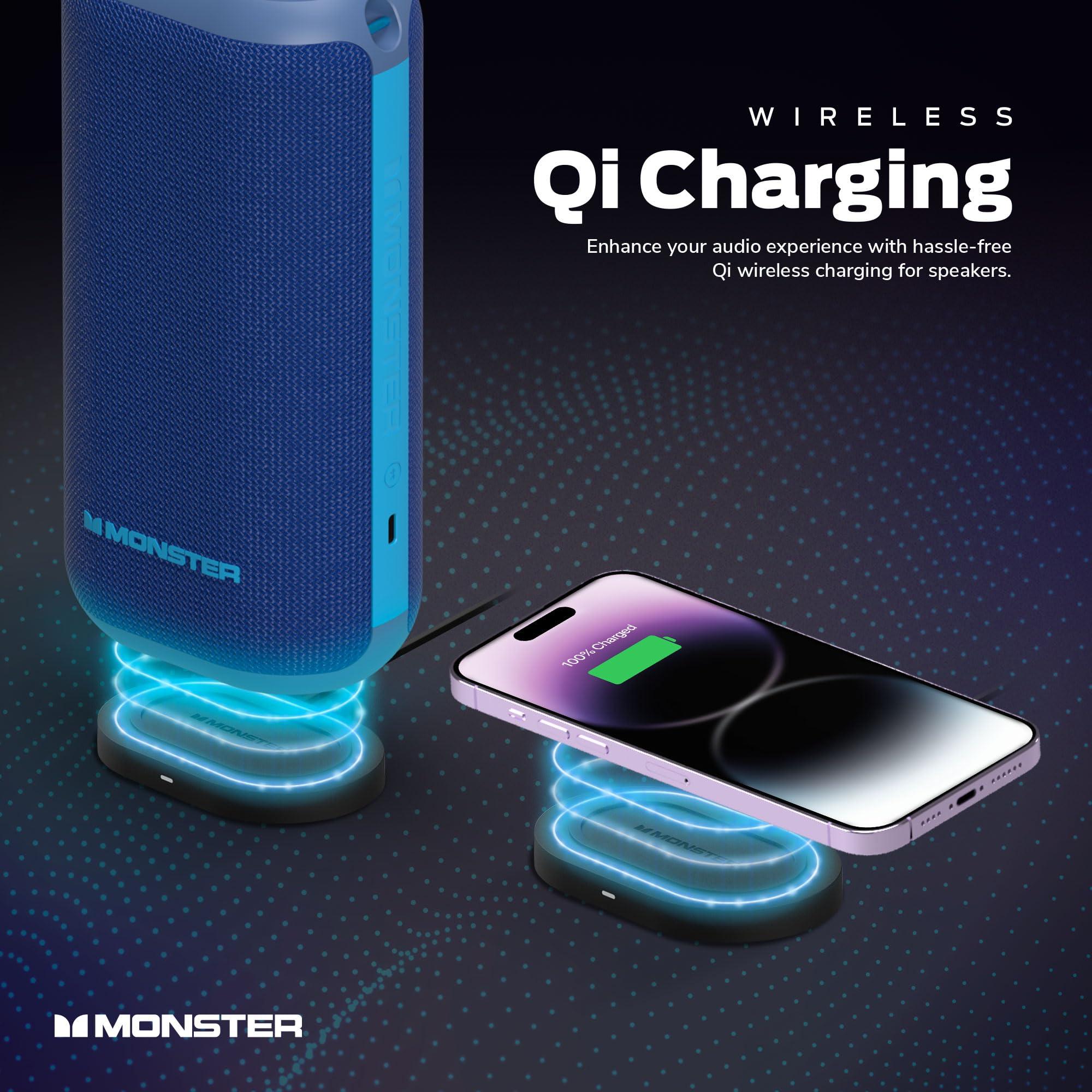 Monster Monster DNA One Portable Bluetooth Speaker, Loud Portable Speaker with 360 Bass Sound and 10W Qi Certified Wireless Charging Pad, IP67 Waterproof- for Travel, Indoor and Outdoor Use