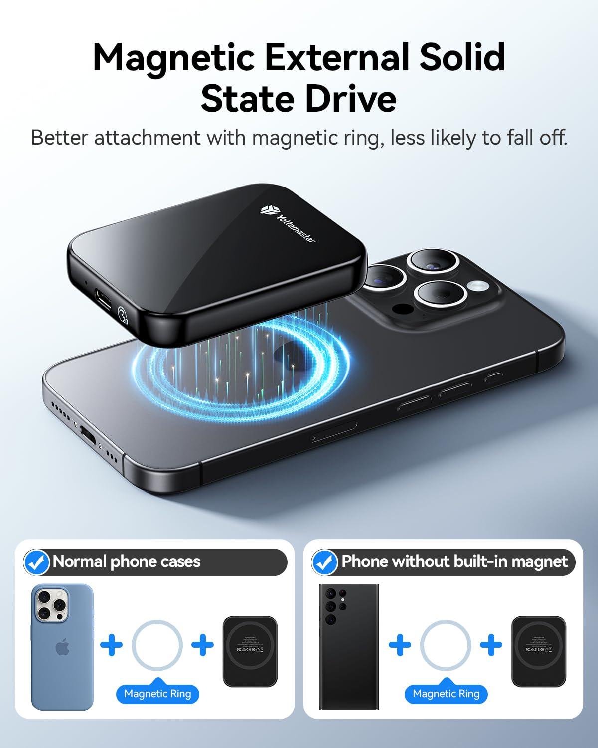 Yottamaster Yottamaster 2TB Magnetic External SSD, Up to 2000MB/s USB 3.2 Gen 2x2 Portable Solid State Drive, Supports 4K ProRes HDR Compatible with iPhone 16/15 Pro Max, Smartphone, Tablet, Laptop - PF20