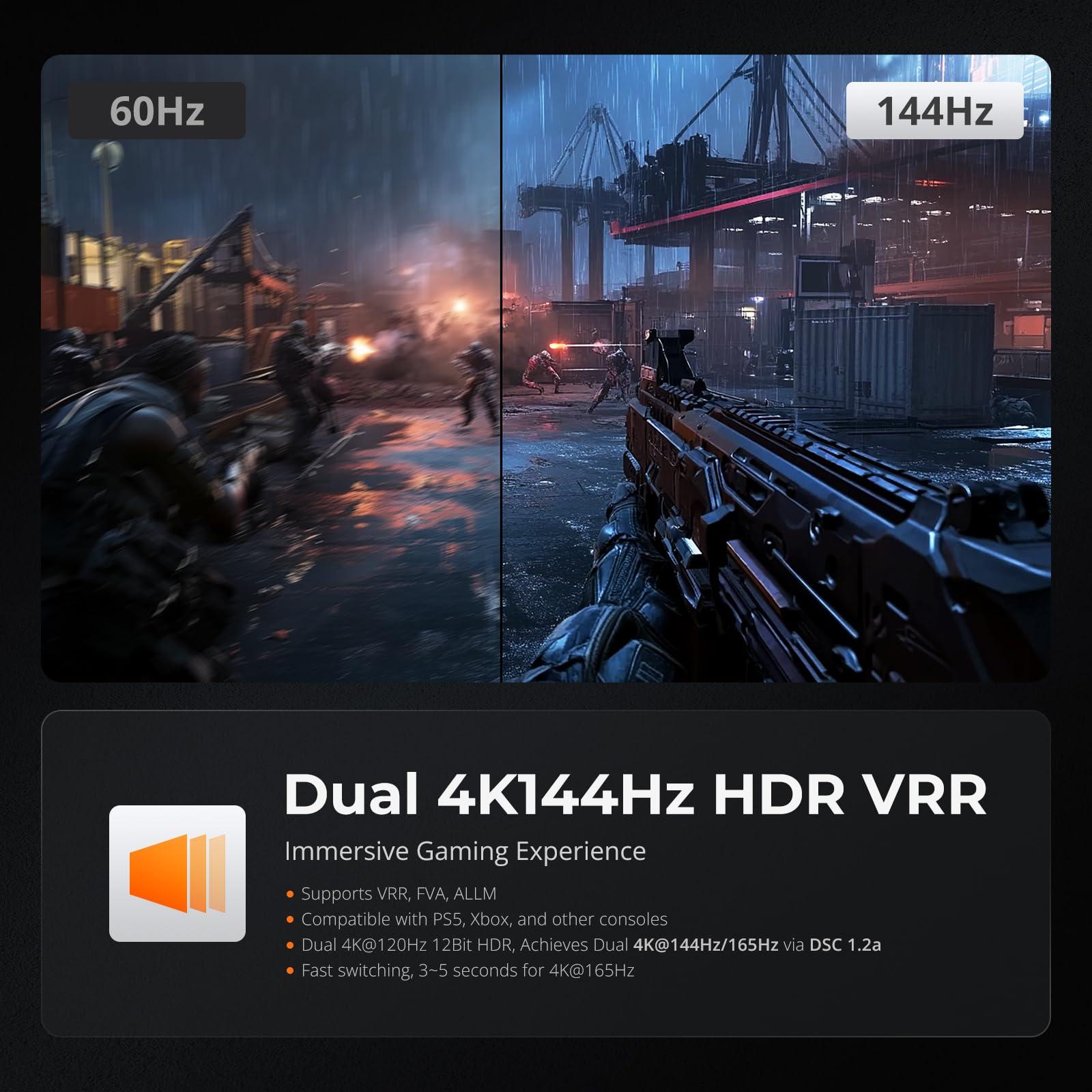 TESmart TESmart 4K@144Hz Displayport + HDMI KVM Switch Dual Monitor USB 3.0, HDMI 2.1 & DP 1.4 KVM Switch 2 Monitors 2 Computers 8K@60Hz for Gaming, Support EDID, Gigabit Network, VRR, All Input Cables