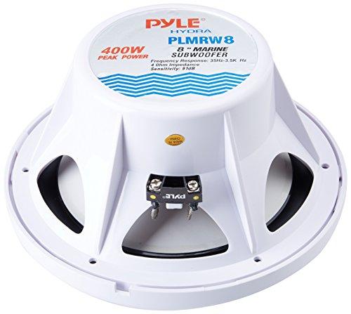 Pyle Pyle PLMRW8 8-Inch Outdoor Marine Audio Subwoofer - 400 Watt Single White Waterproof Bass Loud Speaker For Marine Stereo Sound System, Under Helm or Box Case Mount in Small Boat, Water Vehicle