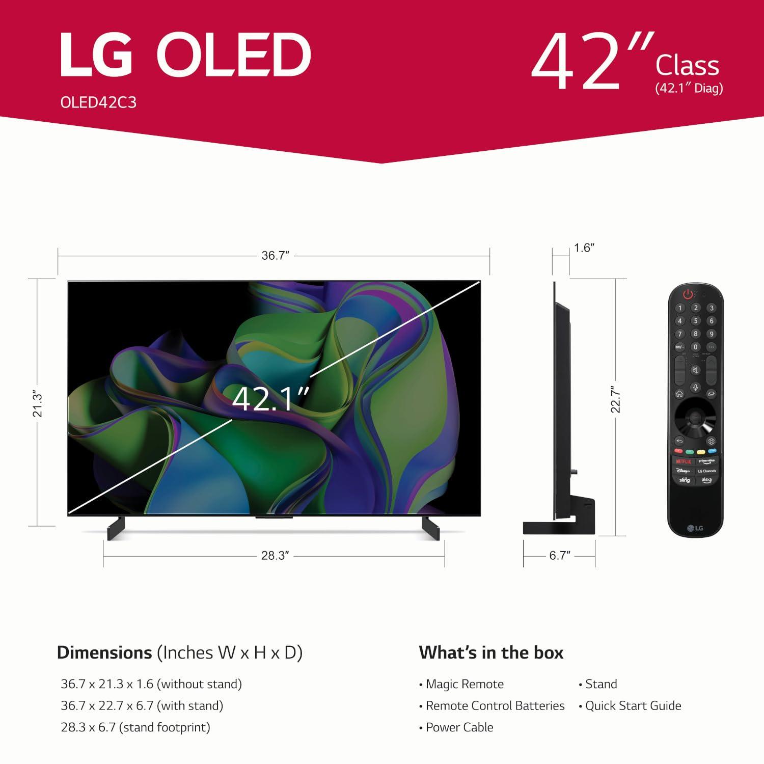 LG LG C3 Series 42-Inch Class OLED evo 4K Processor Smart TV for Gaming with Magic Remote AI-Powered OLED42C3PUA, 2023 with Alexa Built-in
