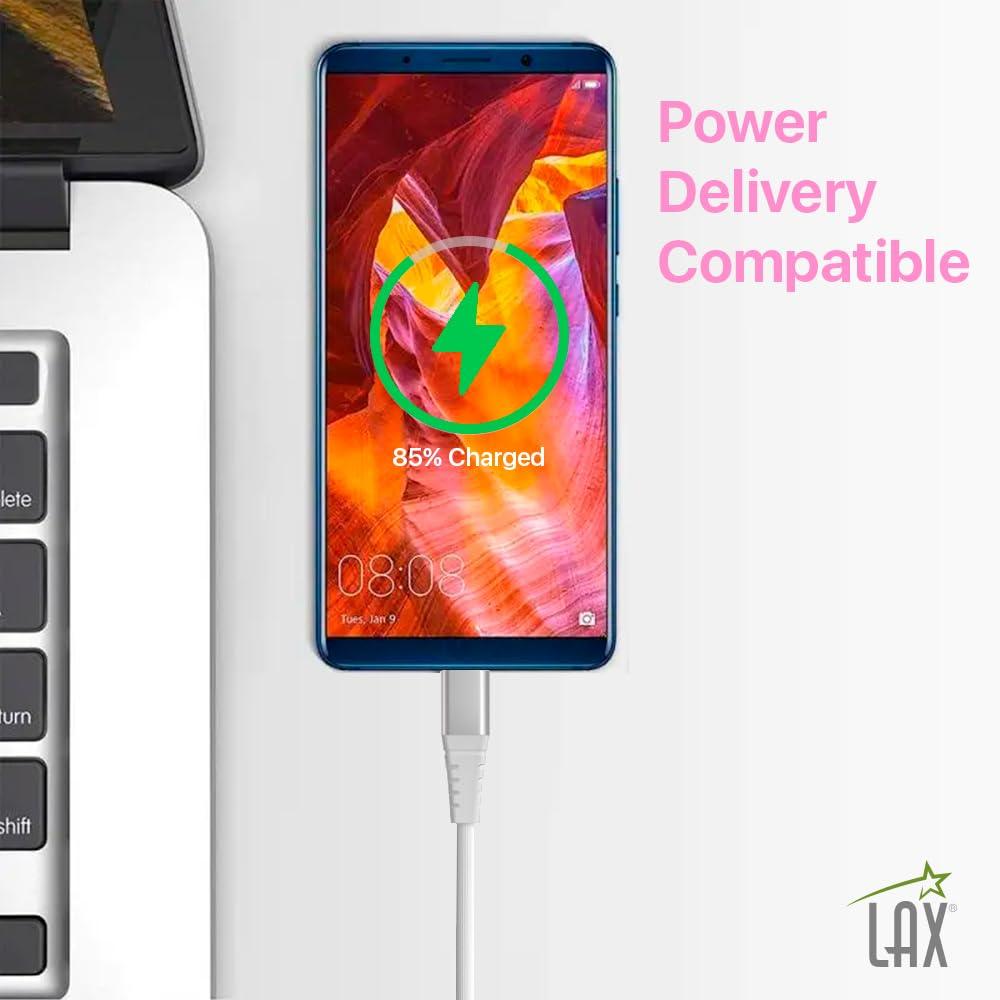 LAX LAX Gadgets USB C to USB C Cable for Android, iPhone 15 Pro Max & 15 Pro Pack of 2 Certified Type C Cables - Nylon Braided Fast Charging Cables - Durable & Tangle Free - 6 ft White & 4 ft Doll Pink