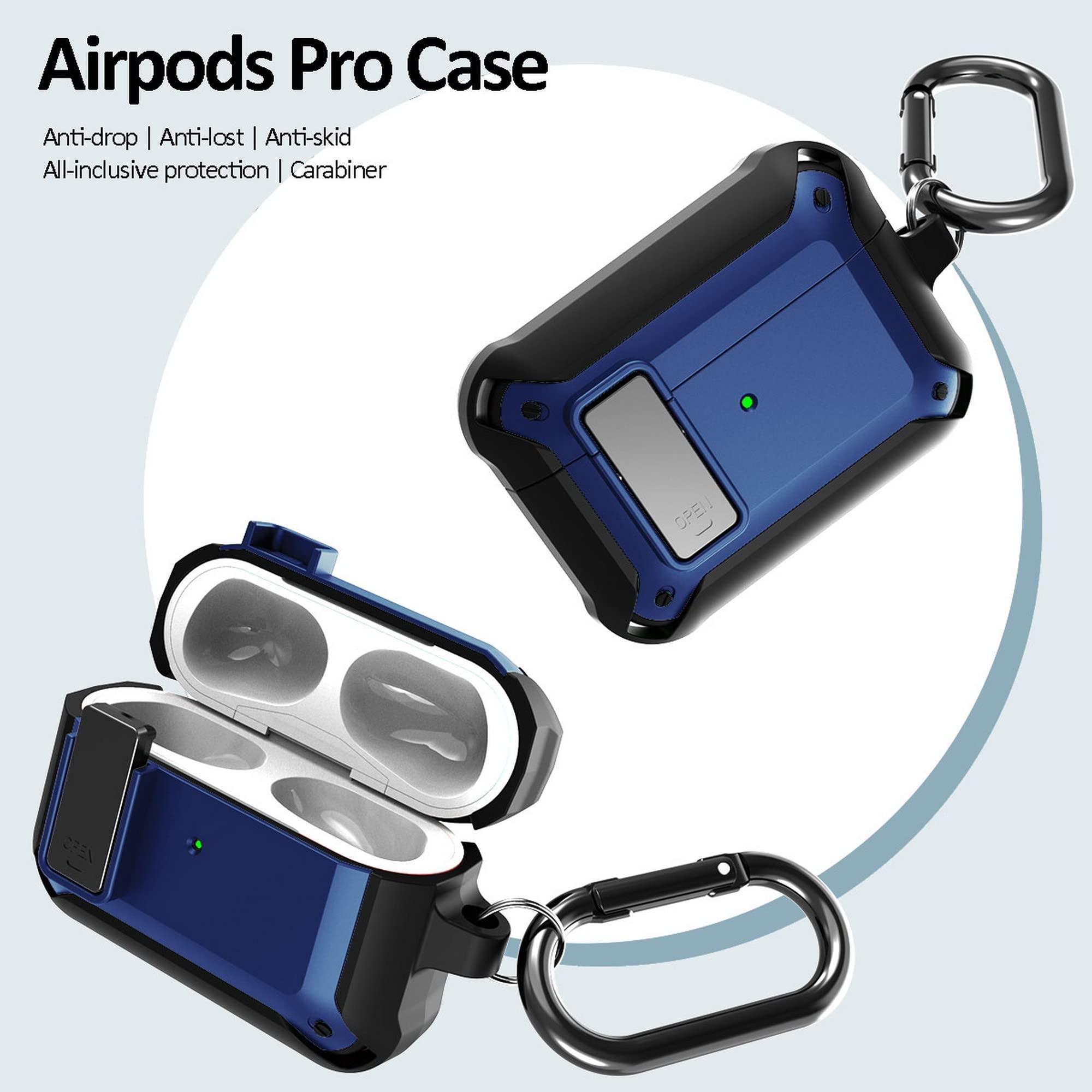 Nakedcellphone Secure-Click Series for Apple Airpods Pro Case, Nakedcellphone Rugged Hybrid Protective Cover with Carabiner Keychain Clip and Lock Closure for Airpods Pro Console (2019) - Navy Blue