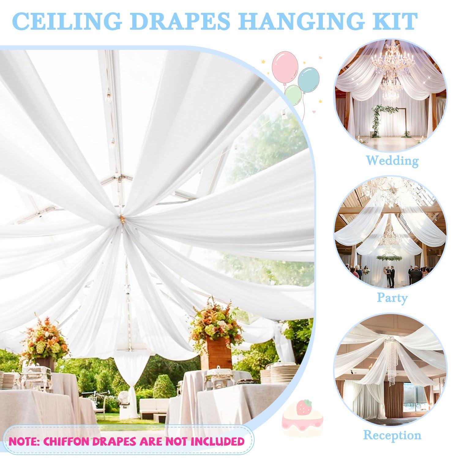 FUHSY FUHSY Ceiling Drapes Hanging Kit Silver Metal Wedding Ceiling Drapes Hoop Chiffon Draping Kit Hanging Ring Canopy Drape for Weddings Ceremony Reception Decoration Outdoor Indoor