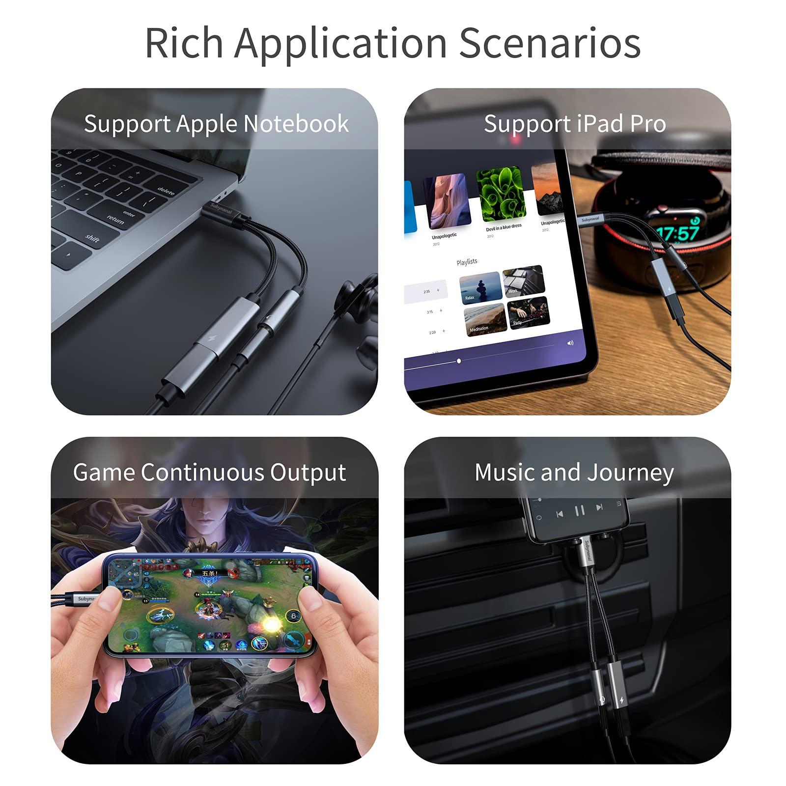 Subynanal USB c to 3.5mm Headphone and Charger Adapter,2-in-1 USB C PD 3.0 Charging Port to Aux Audio Jack and Fast Charging Dongle Cable Cord Compatible with iPhone 16 /15Pro Samsung Galaxy S22 S21 S20 Pixel